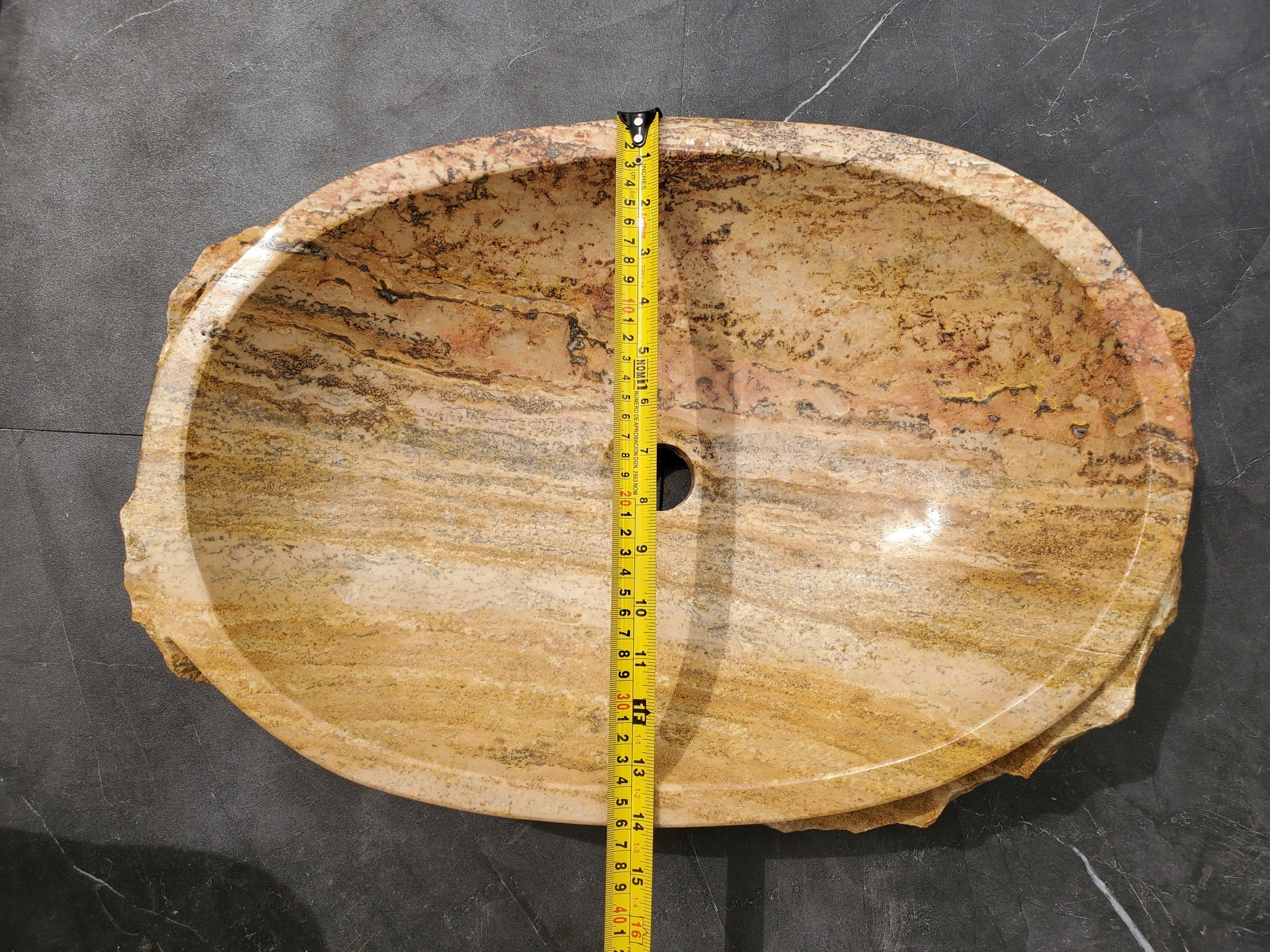 S31_34 Oval Travertine Chiseled Vessel Bathroom Sink - 20 x 14 inch