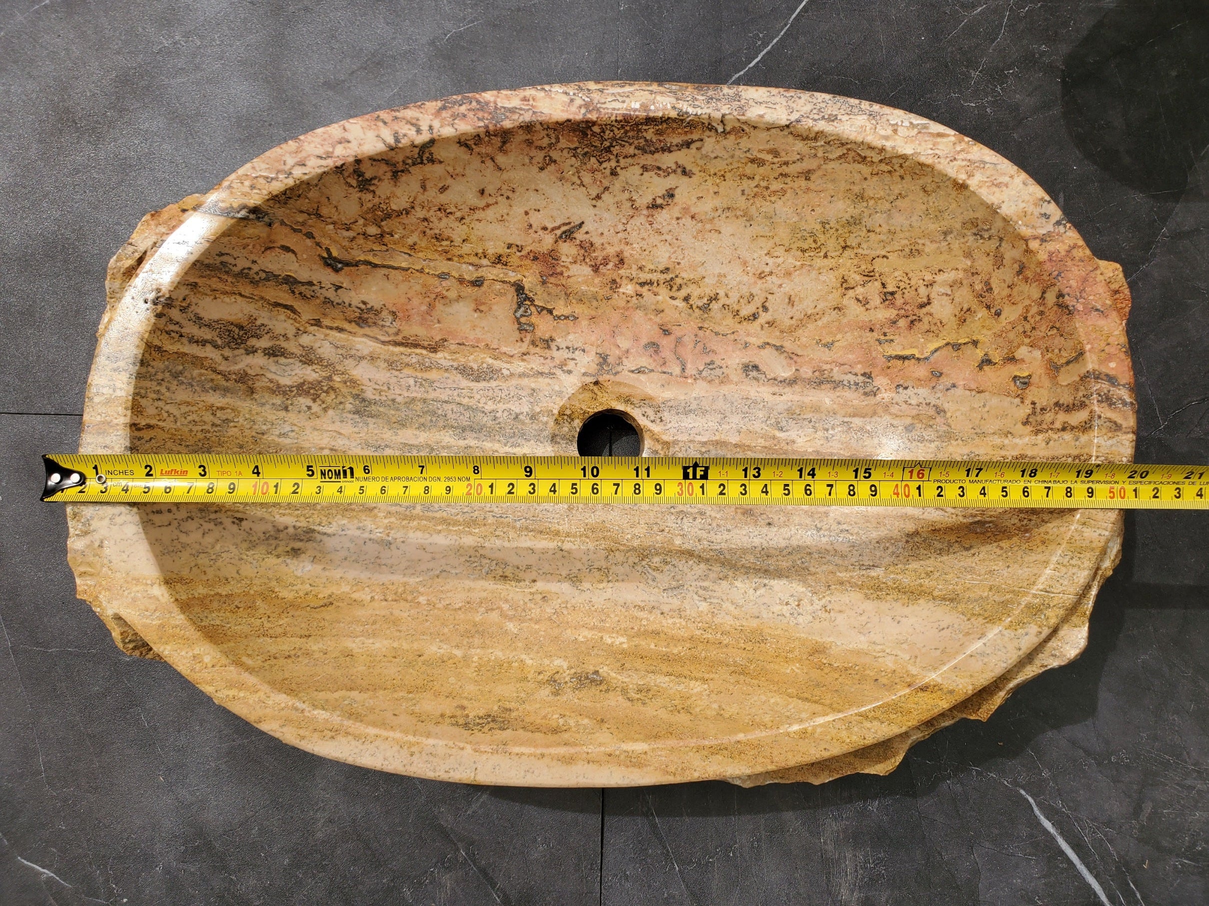 S31_34 Oval Travertine Chiseled Vessel Bathroom Sink - 20 x 14 inch