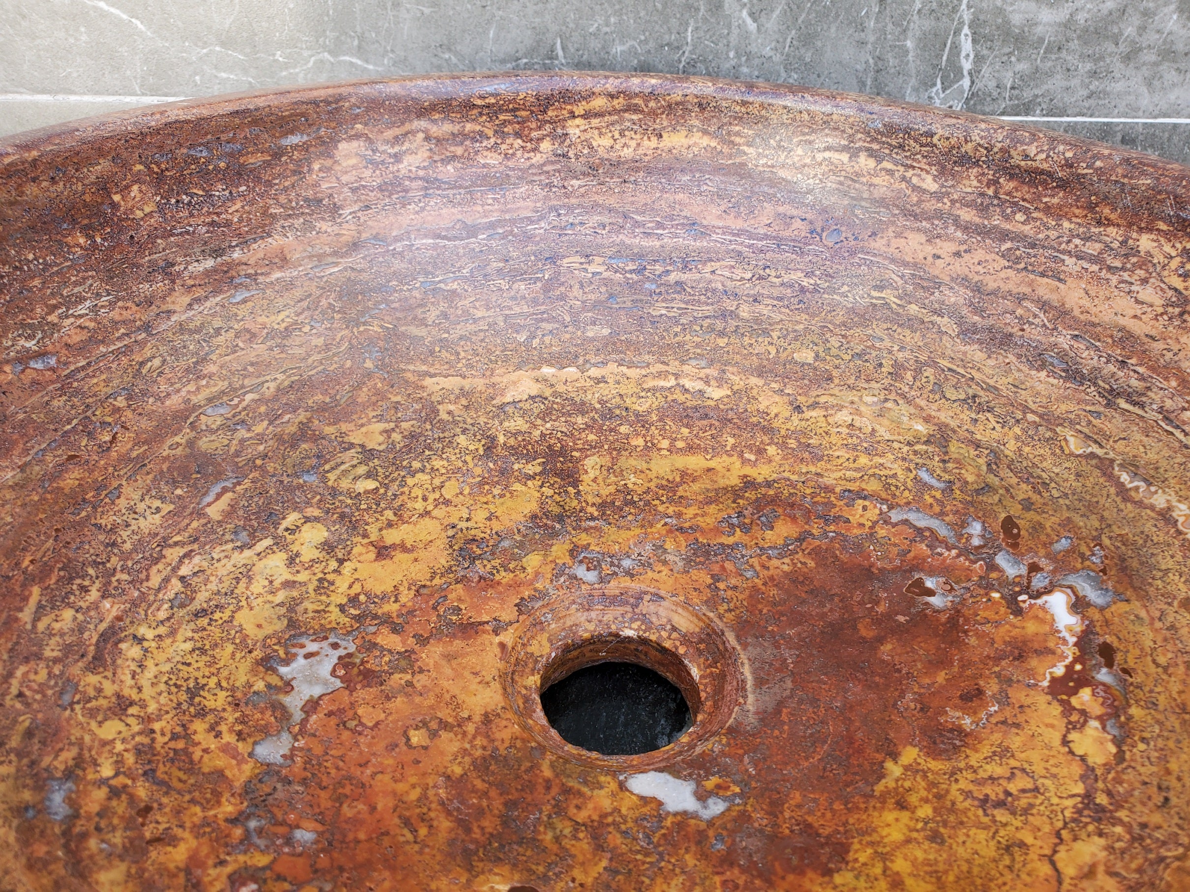 S29_14 Red Travertine Stone Vessel Bathroom Sink - Round