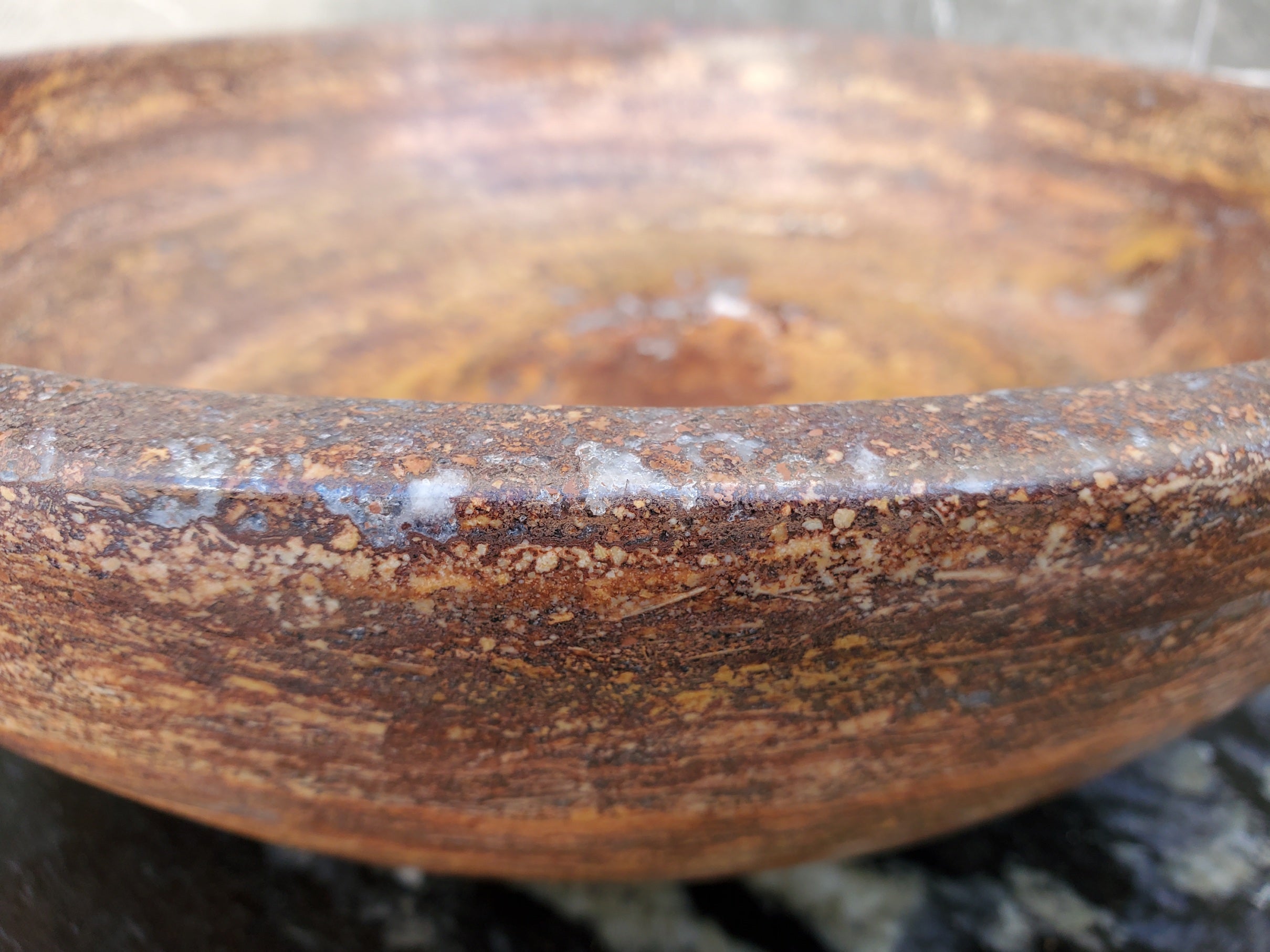 S29_14 Red Travertine Stone Vessel Bathroom Sink - Round