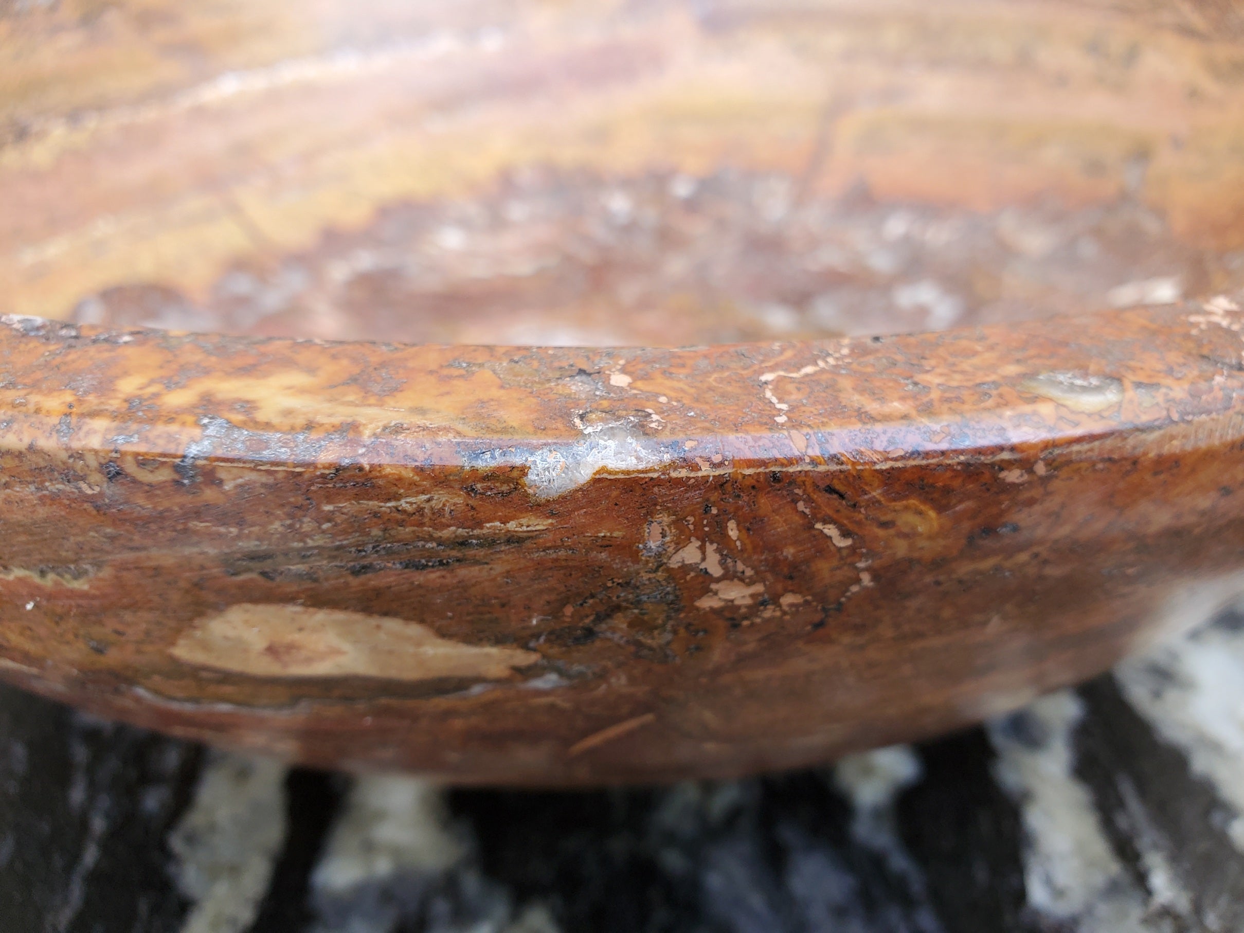 S29_13 Red Travertine Stone Vessel Bathroom Sink - Round