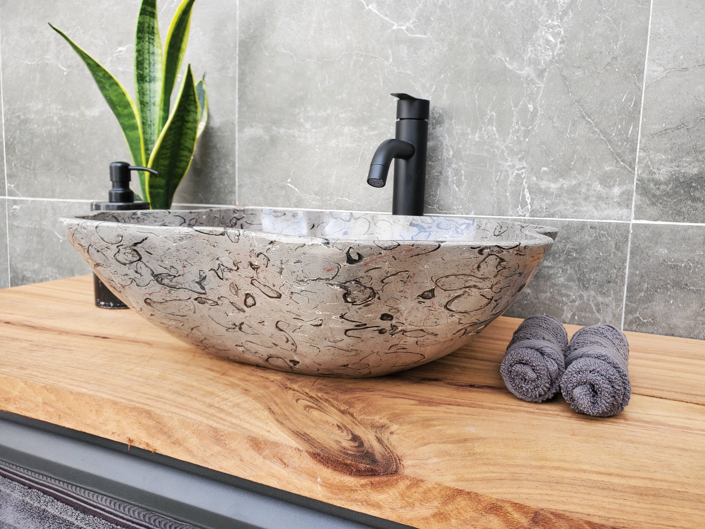 S32_18 Marble Vessel Bathroom Sink - 17 x 16.5 inch