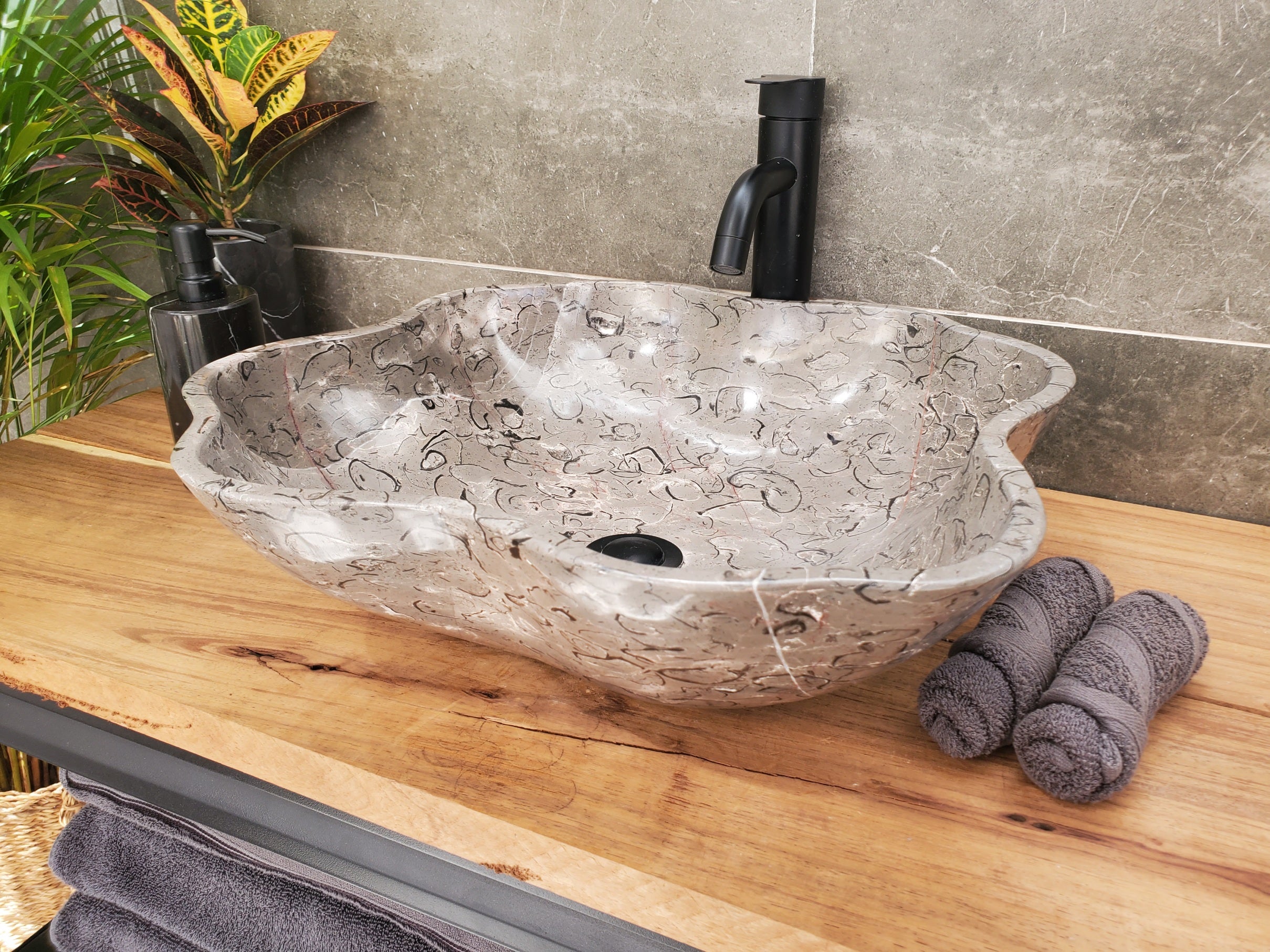 S32_19 Marble Vessel Bathroom Sink - 18 x 17 inch