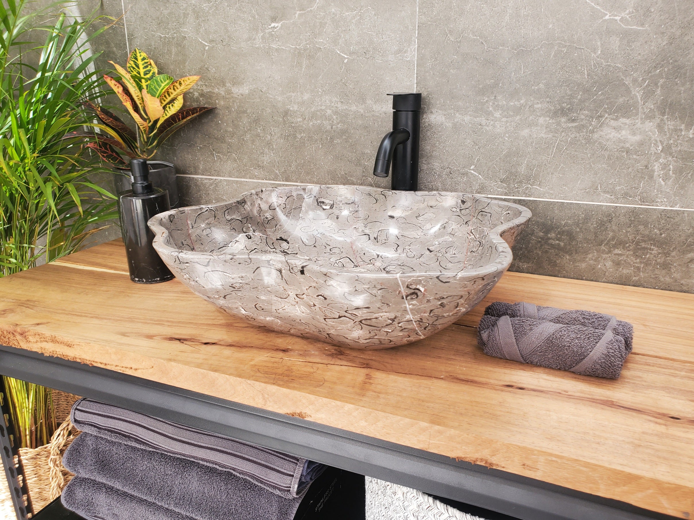 S32_19 Marble Vessel Bathroom Sink - 18 x 17 inch