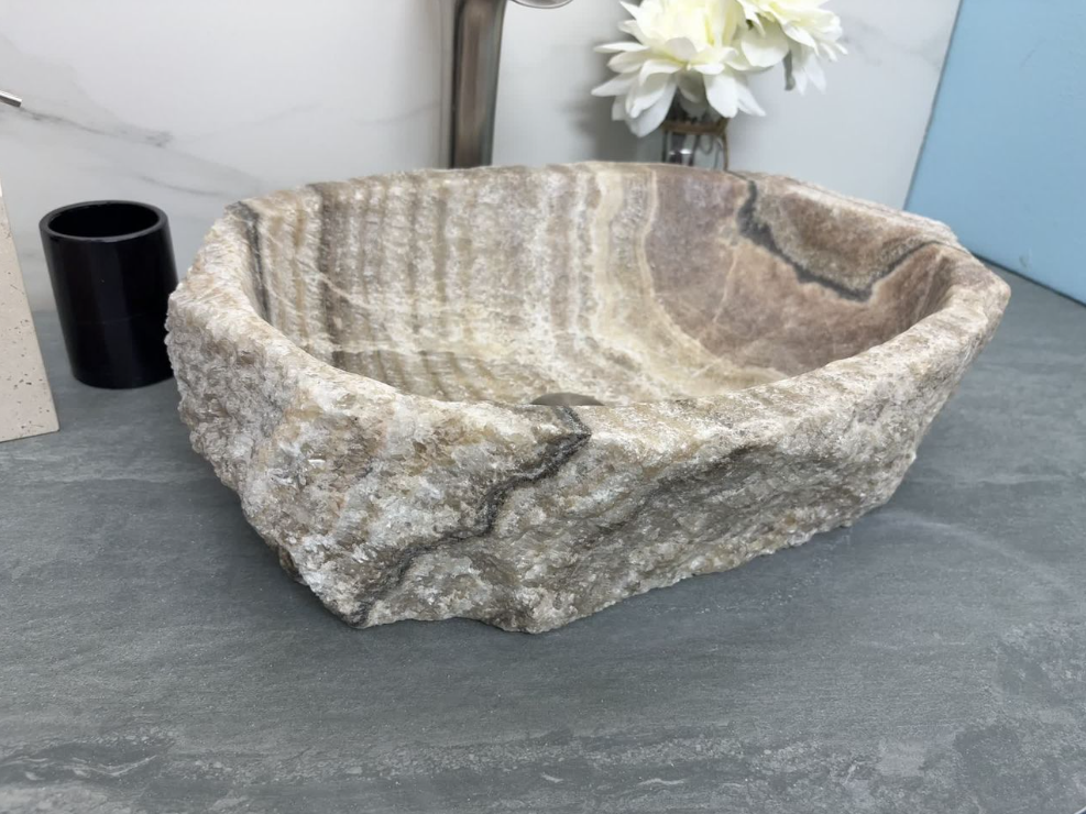 S15_08 Brown and Tan Onyx Vessel Sink