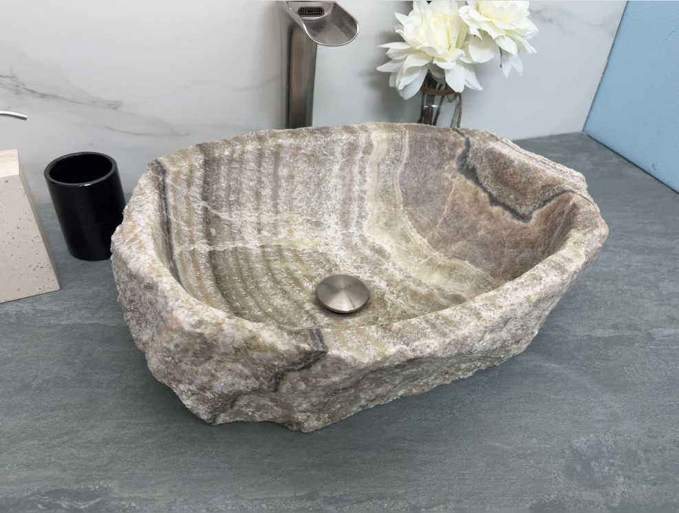 S15_08 Brown and Tan Onyx Vessel Sink