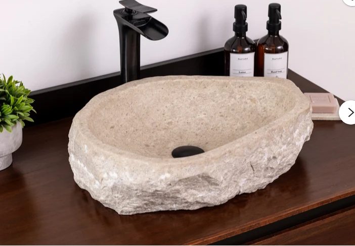 NEW Oval Travertine Chiseled Vessel Bathroom Sink