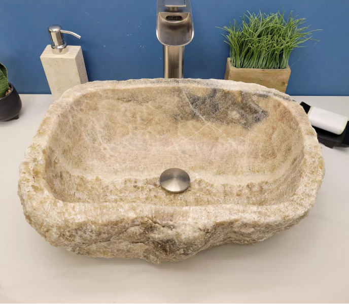 S15_07 and S13_12 Onyx Stone Vessel Bathroom Sink Set