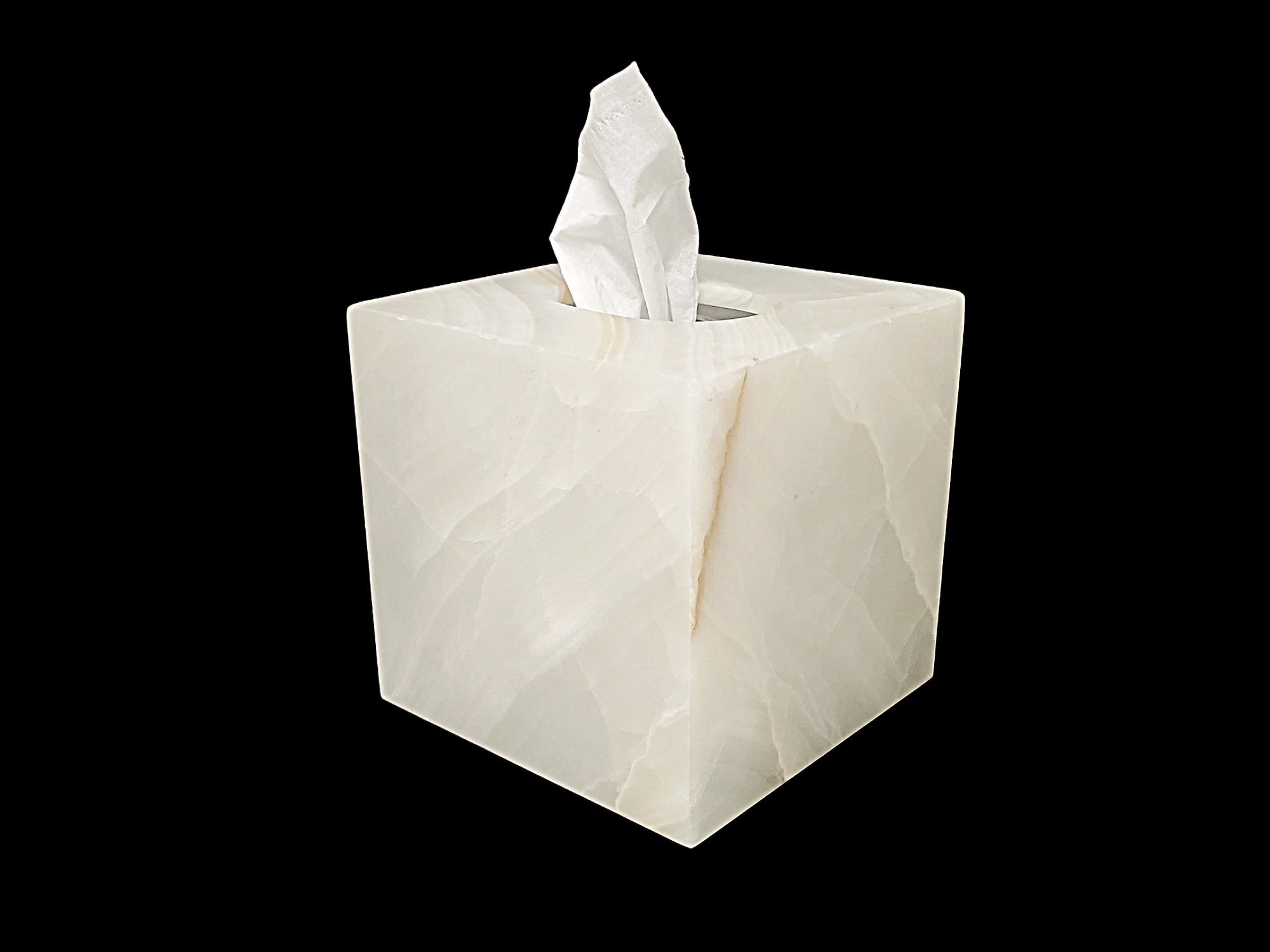 TCSQ_56 White Onyx Tissue Box Cover (Cube)