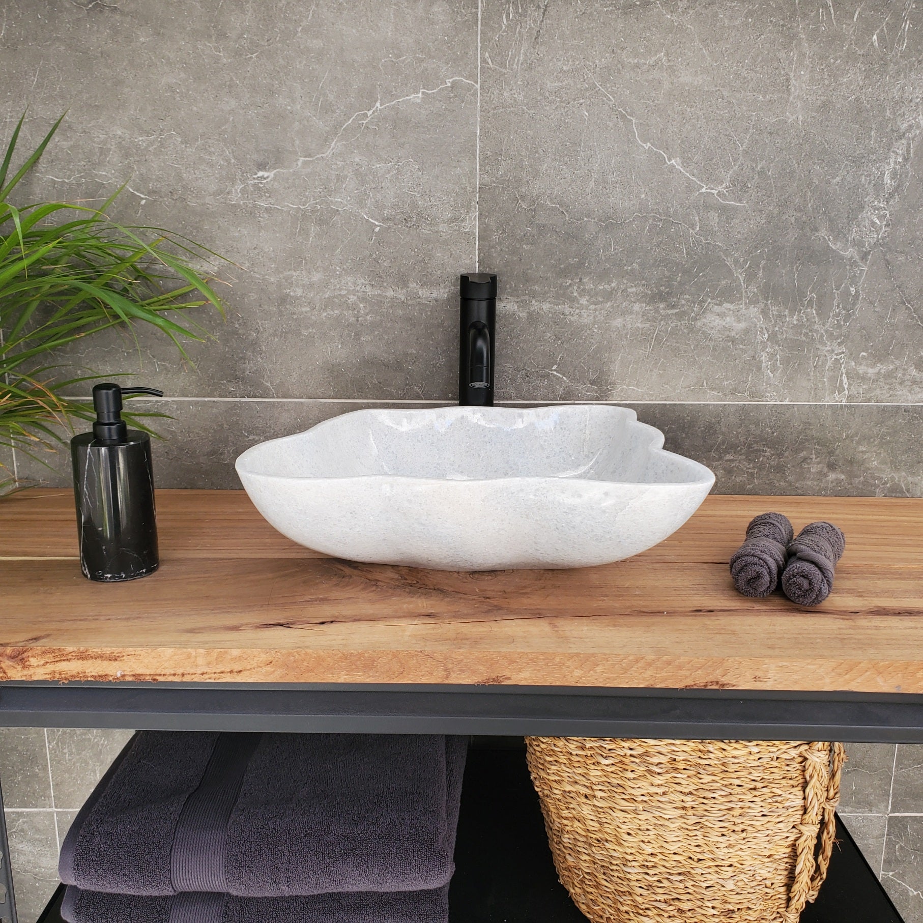 S33_27 White Marble Bathroom Vessel Sink