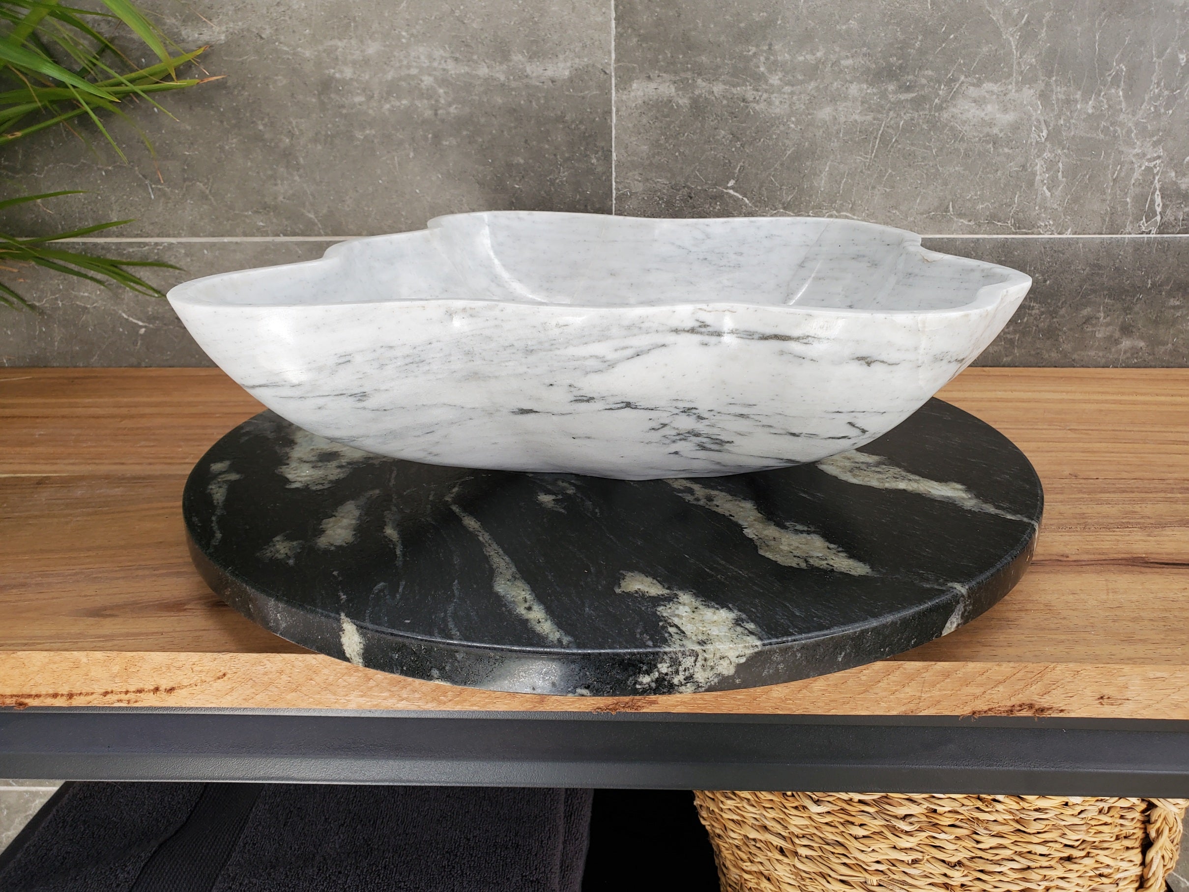 S33_30 White Marble Bathroom Vessel Sink - 16 x 15 inch