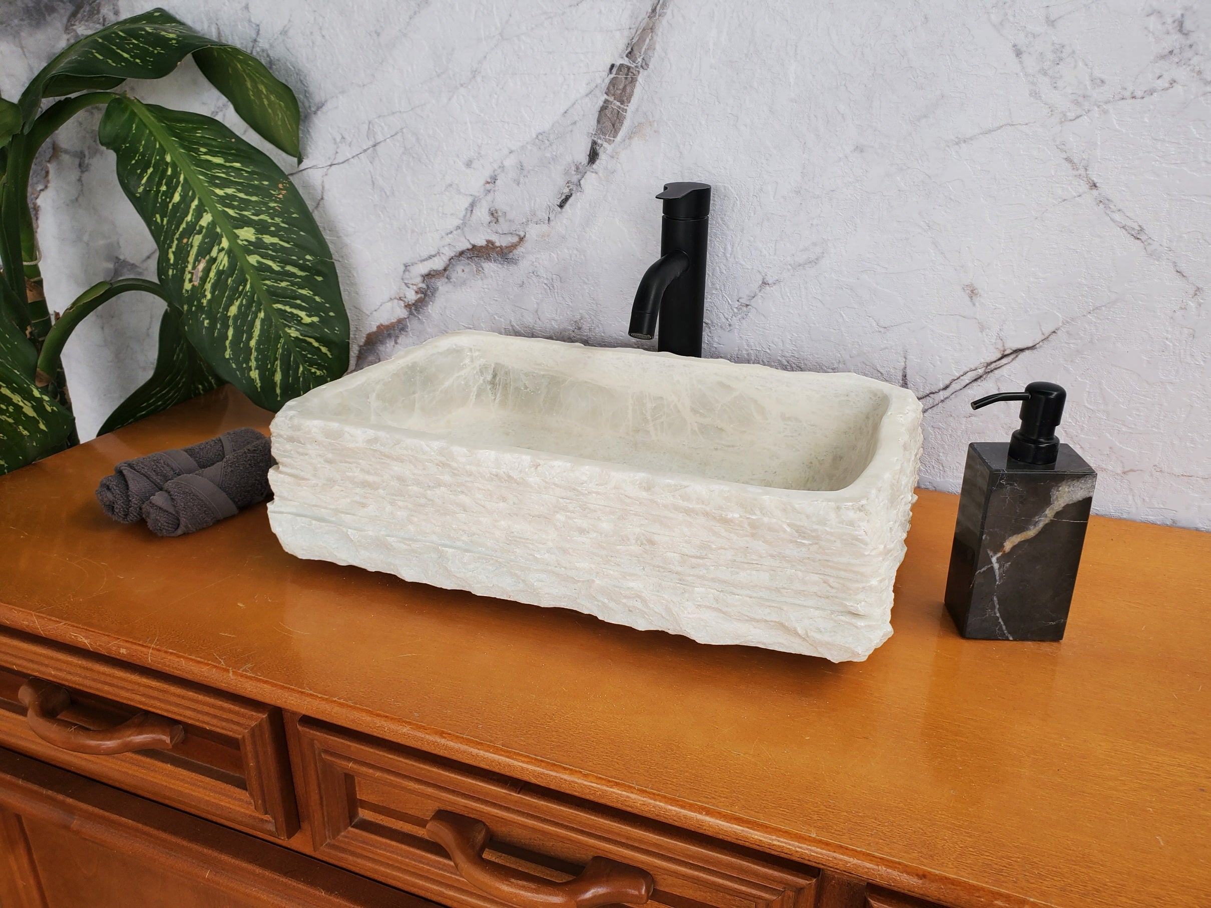 S36_01 White Marble Vessel Bathroom Sink, 19x12 Inch Bathroom Sinks Featured Marble Sinks Sinks