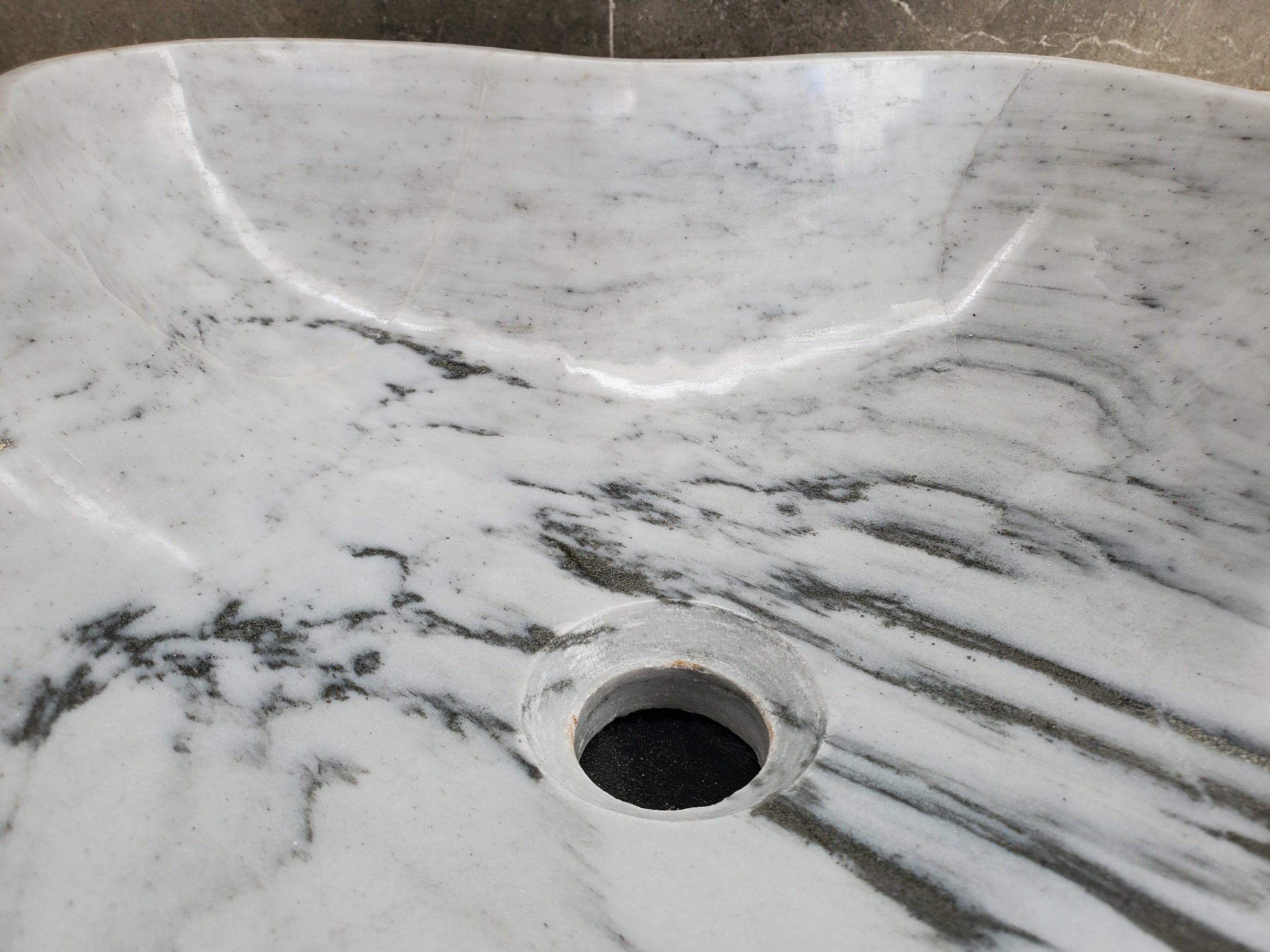S33_30 White Marble Bathroom Vessel Sink - 16 x 15 inch