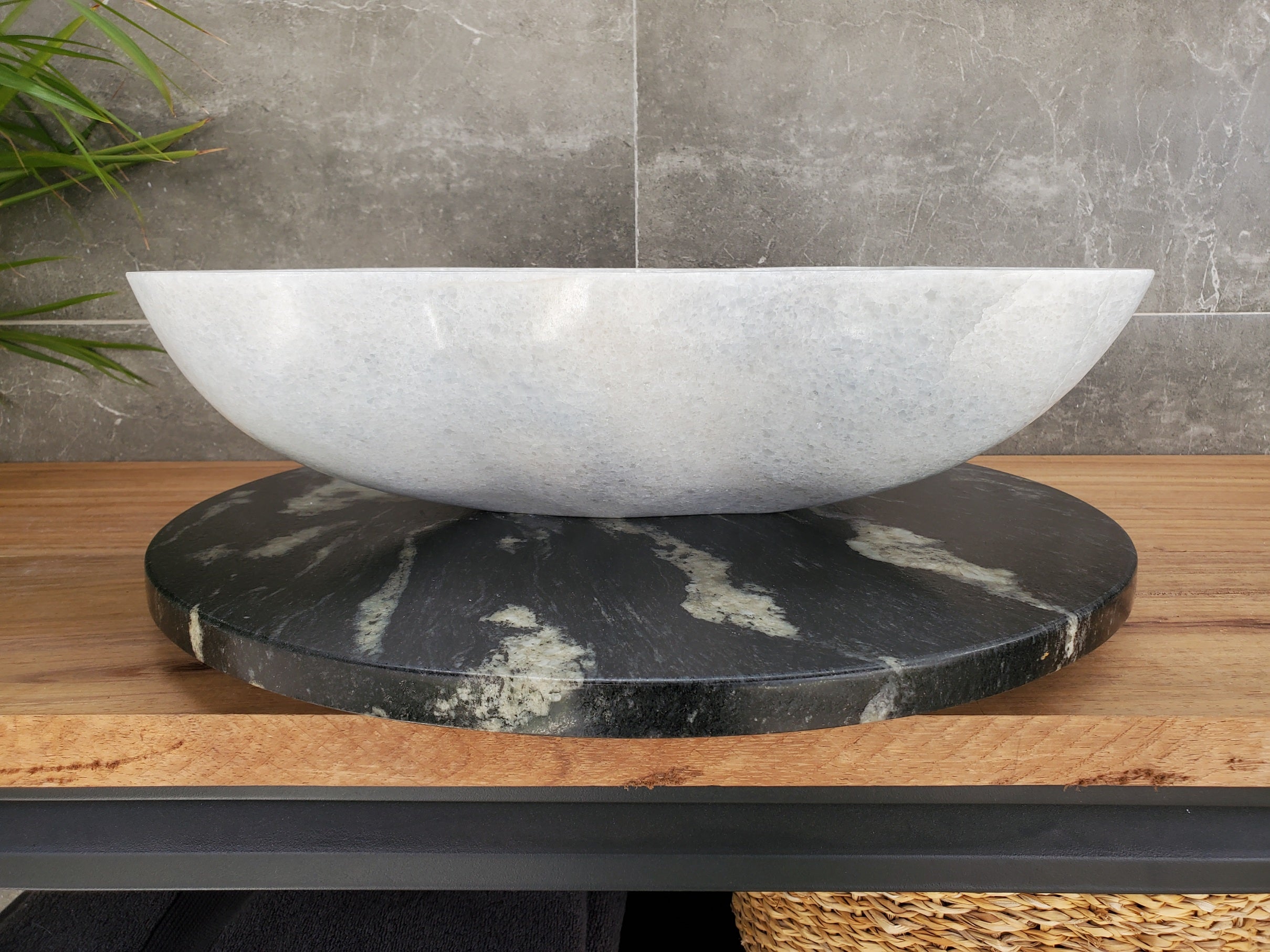 S33_27 Gray Marble Bathroom Vessel Sink - 18 x 14 inch