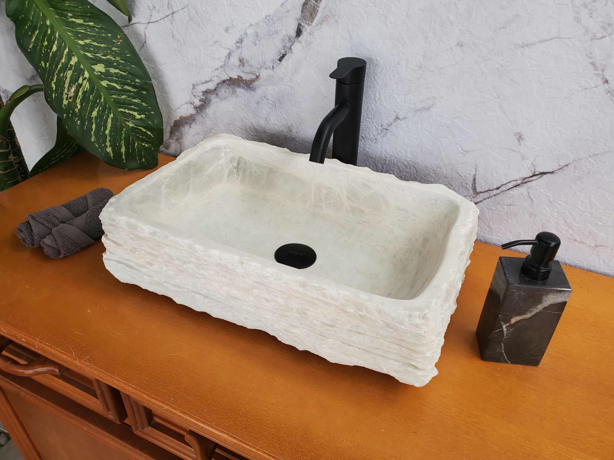 S36_01 White Marble Vessel Bathroom Sink, 19x12 Inch Bathroom Sinks Featured Marble Sinks Sinks