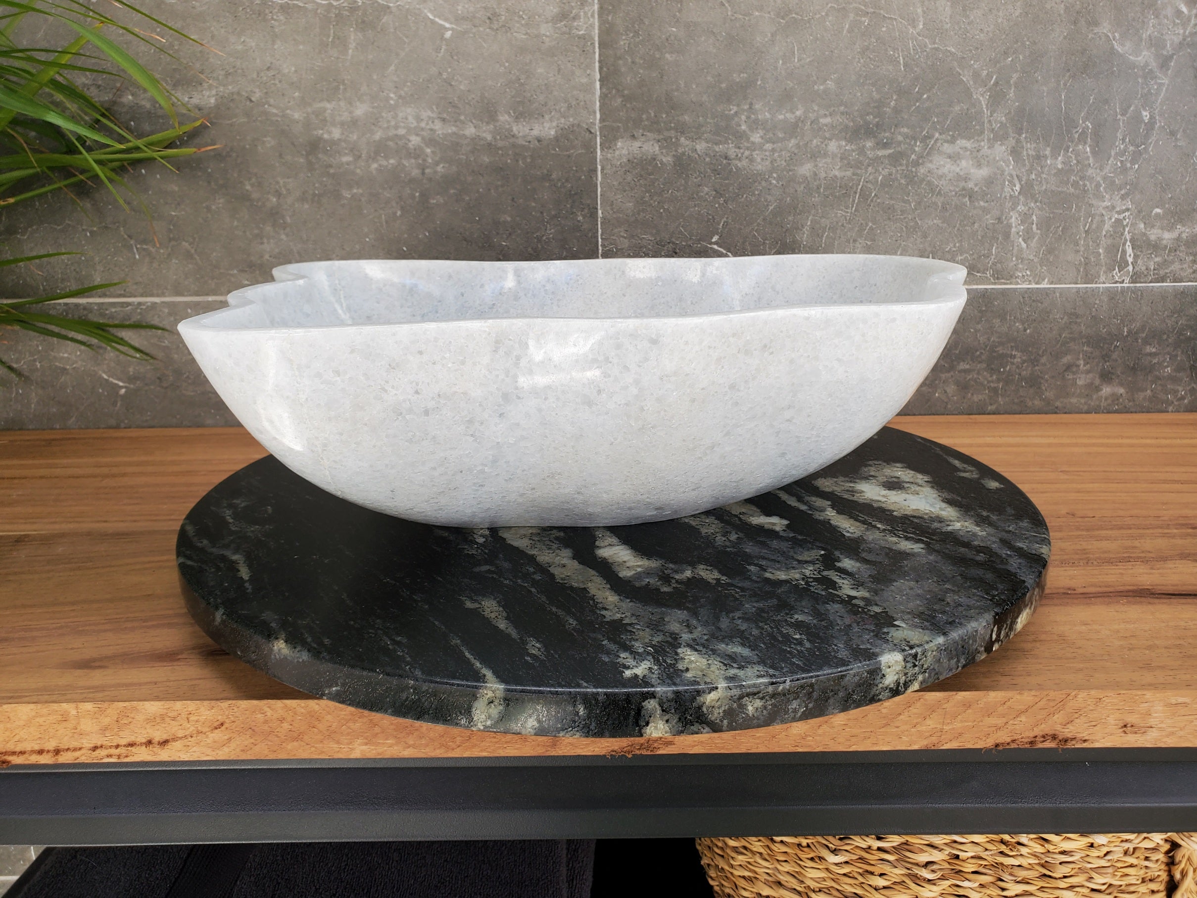 S33_27 Gray Marble Bathroom Vessel Sink - 18 x 14 inch