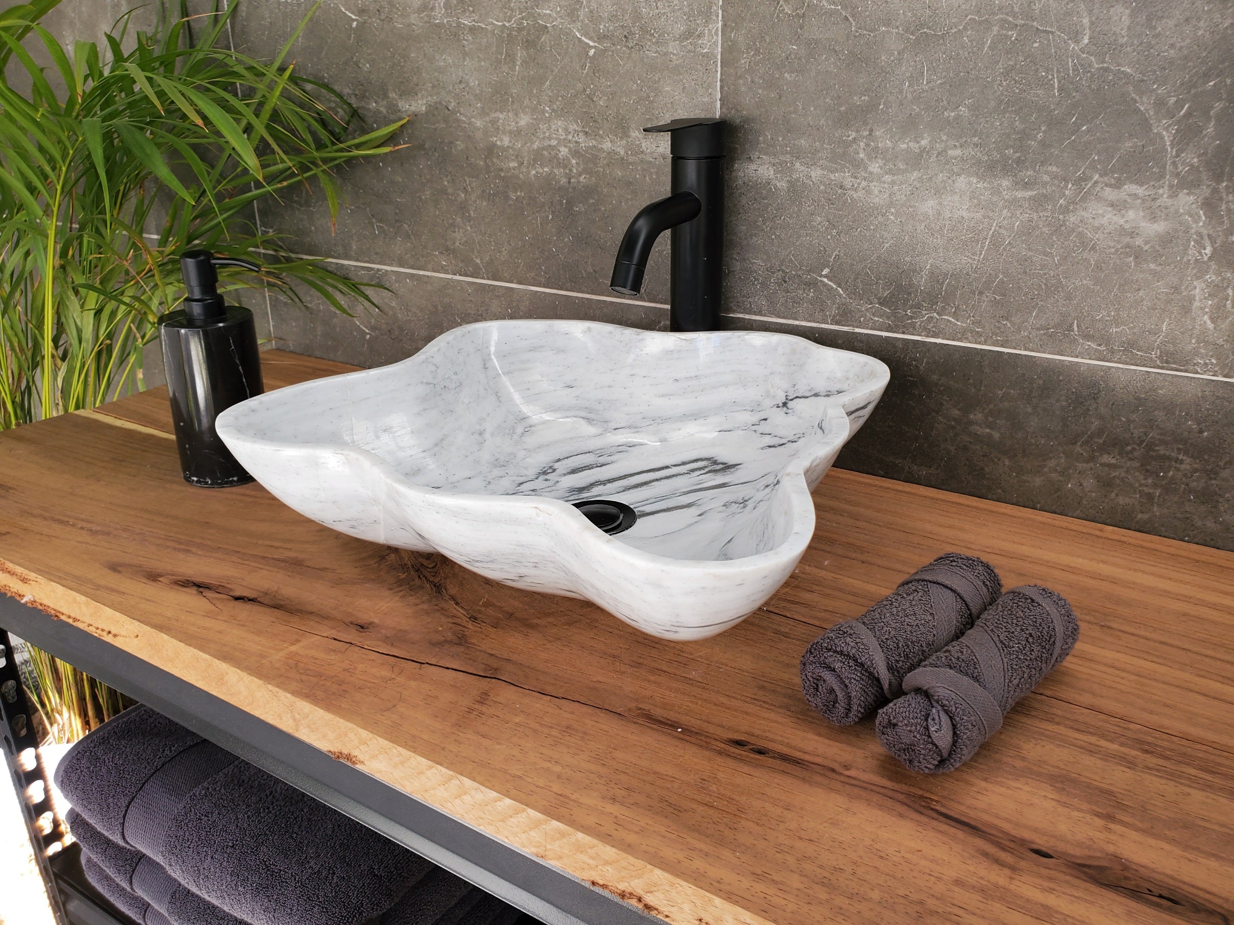 S33_30 White Marble Bathroom Vessel Sink