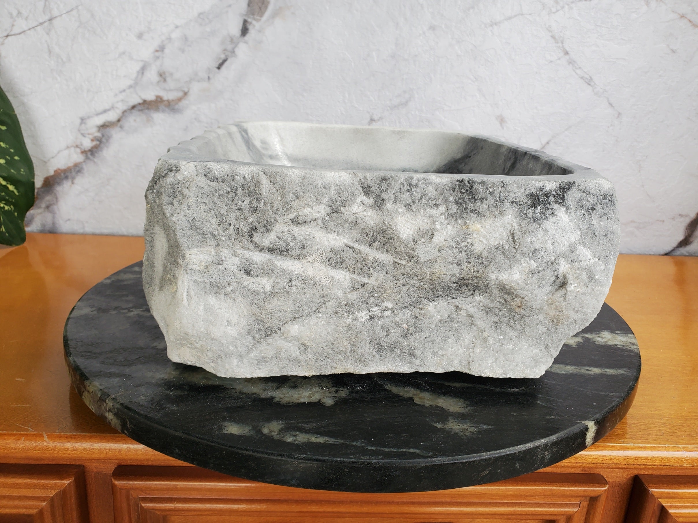 S36_03 Gray Marble Vessel Bathroom Sink, 14.5 x 12 Inch Bathroom Sinks Featured Marble Sinks Sinks