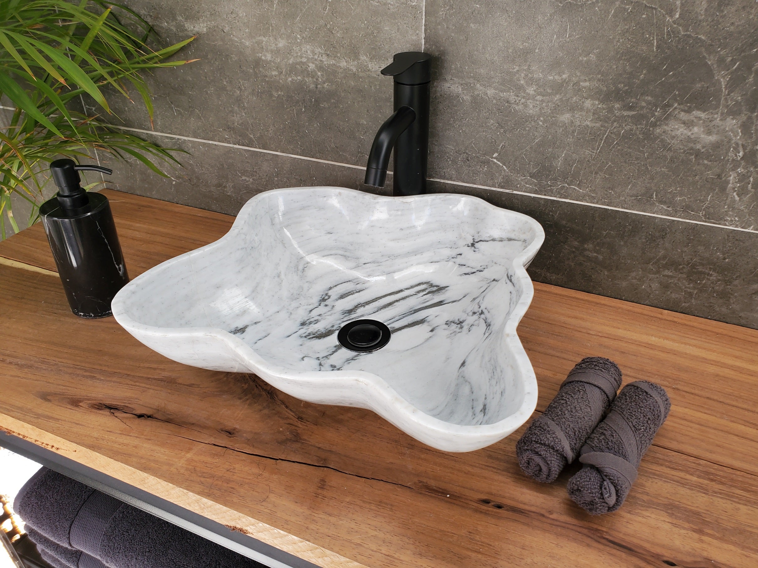 S33_30 White Marble Bathroom Vessel Sink - 16 x 15 inch