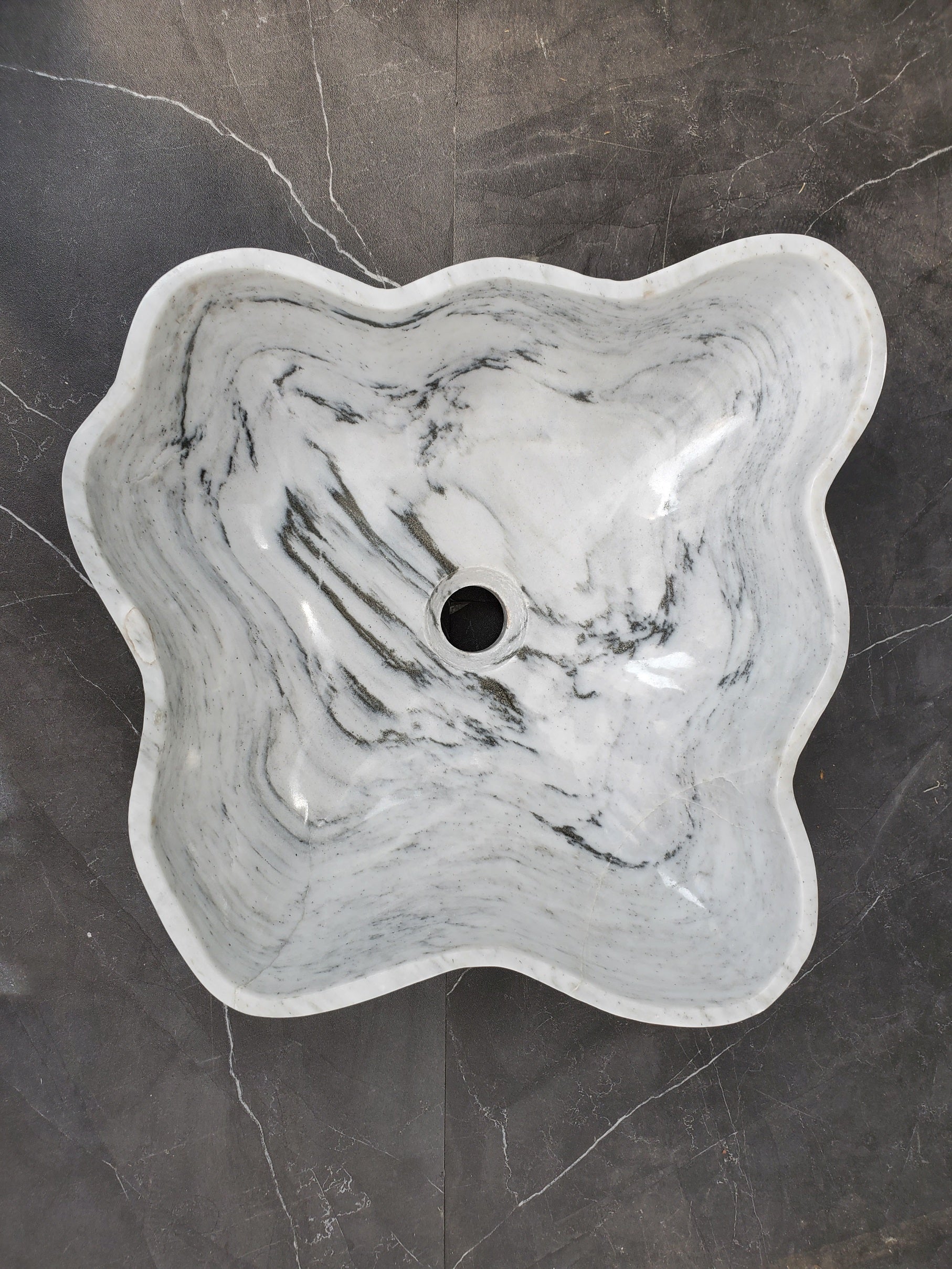 S33_30 White Marble Bathroom Vessel Sink - 16 x 15 inch