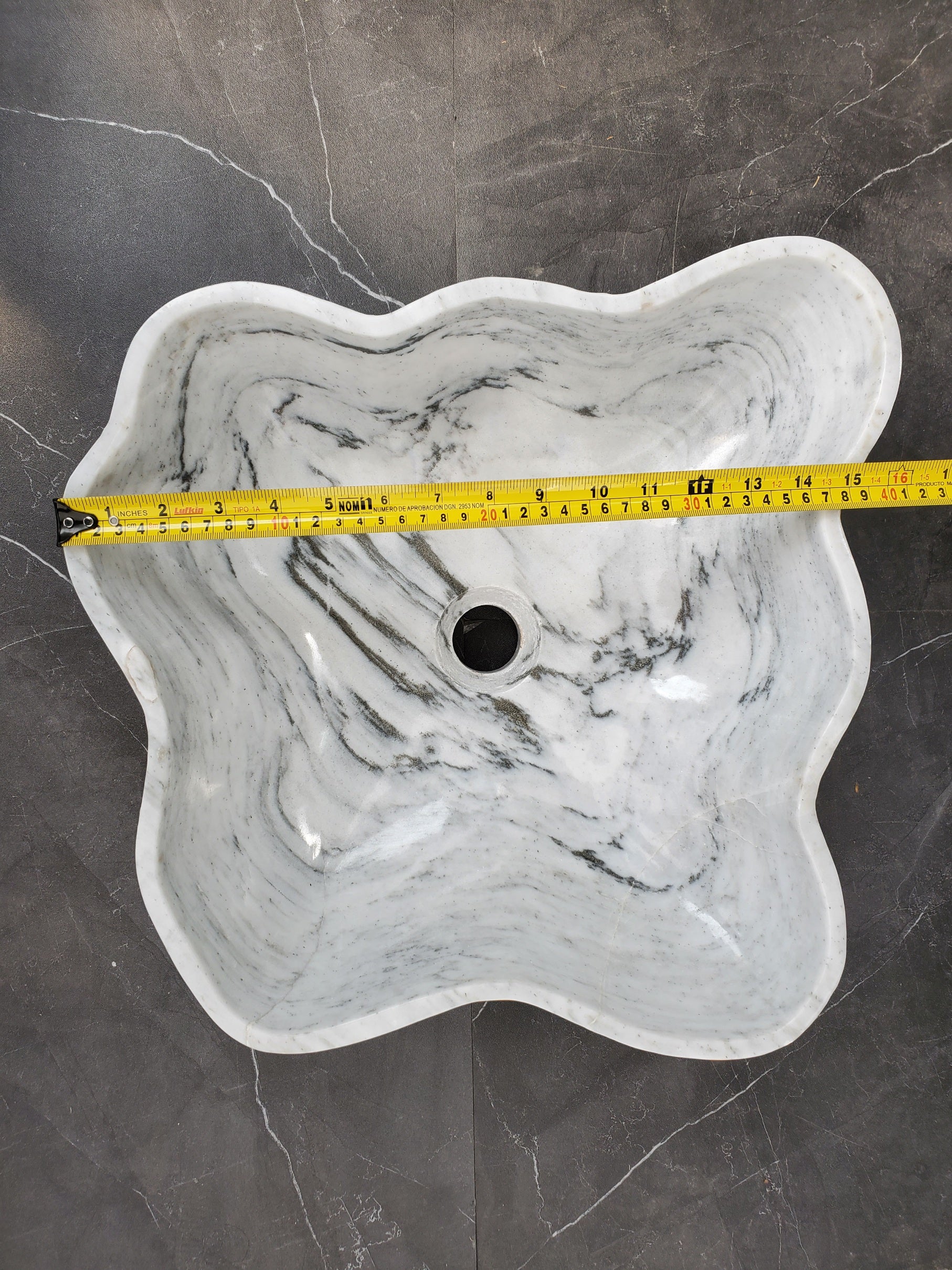 S33_30 White Marble Bathroom Vessel Sink - 16 x 15 inch