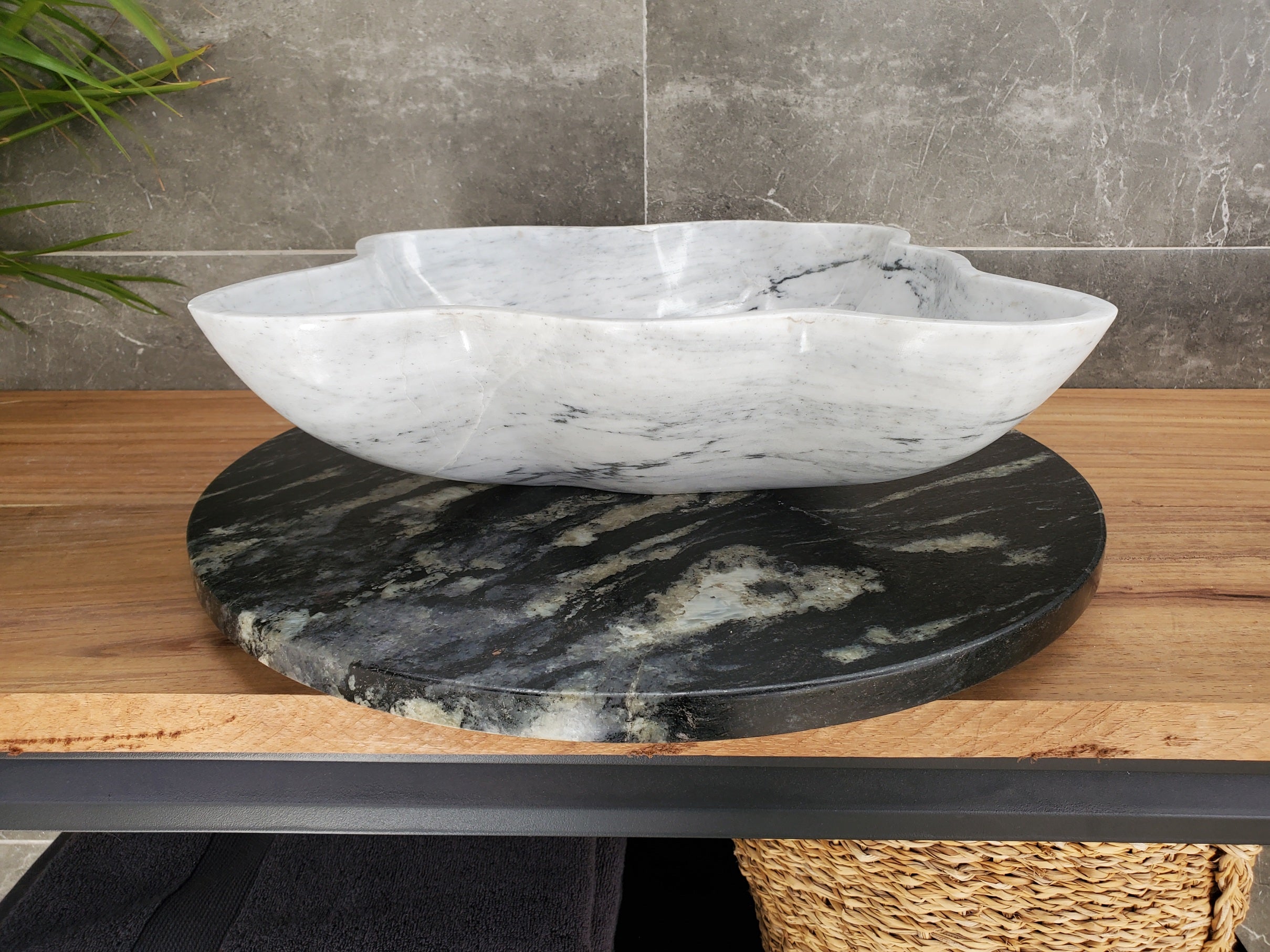 S33_30 White Marble Bathroom Vessel Sink - 16 x 15 inch
