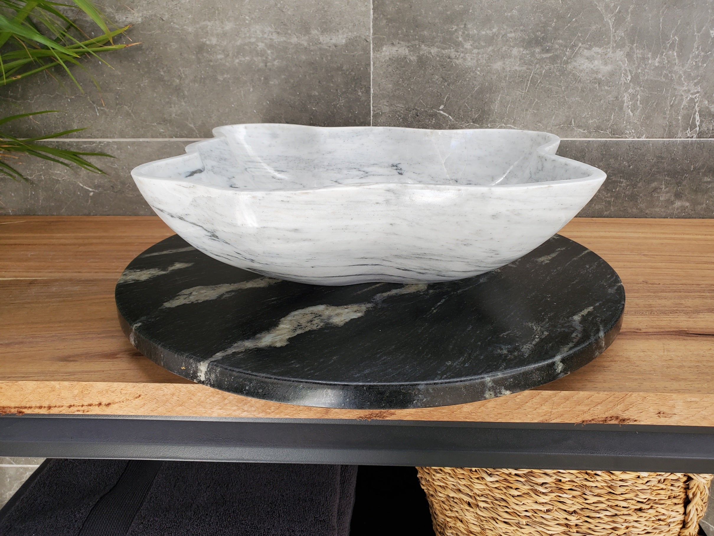 S33_30 White Marble Bathroom Vessel Sink - 16 x 15 inch
