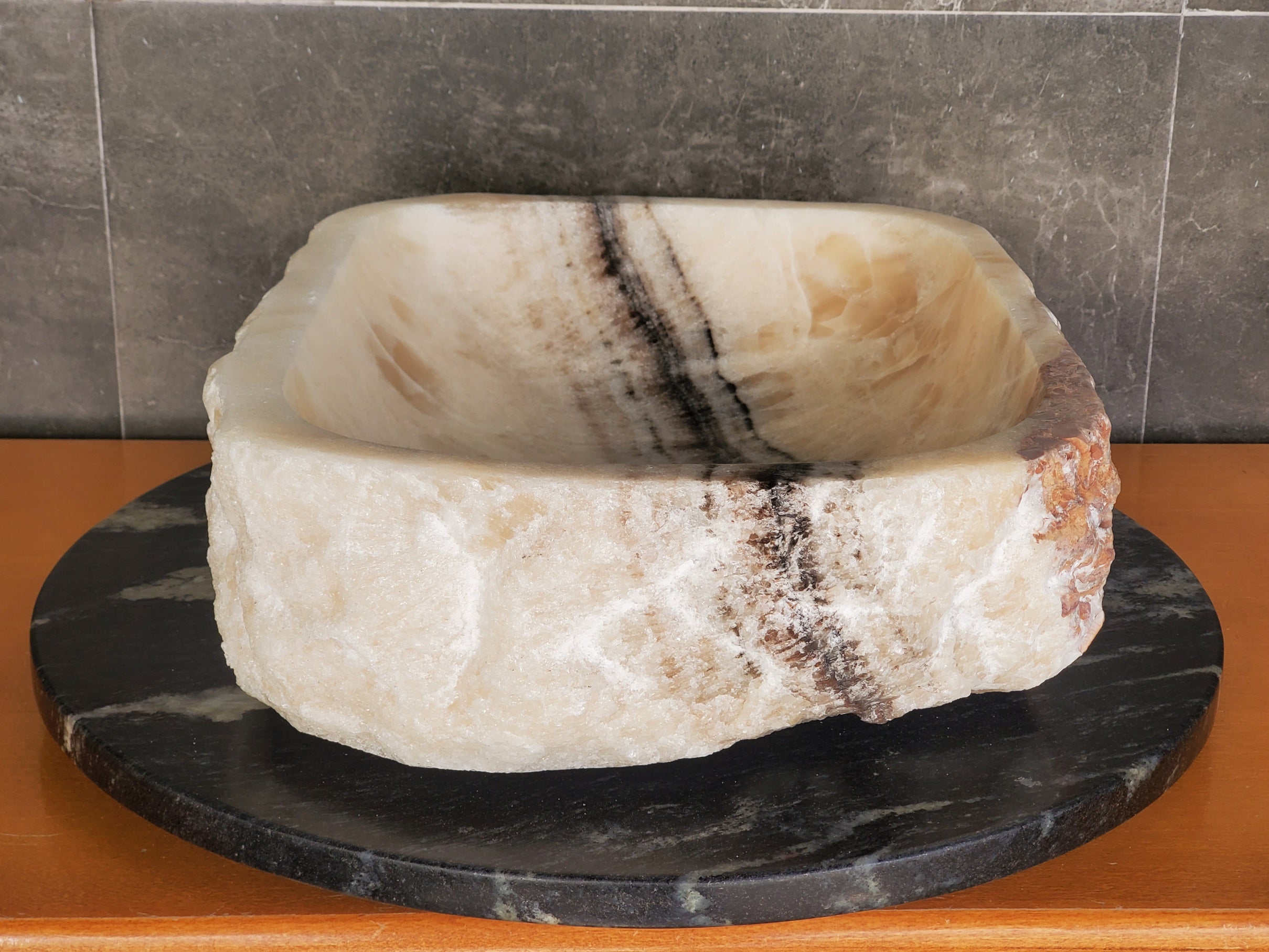 S37_16 Beige Onyx Vessel Sink, 17x13 Inch Onyx Stone Countertop Bathroom Sink Bathroom Sinks Featured Onyx Sinks Sinks