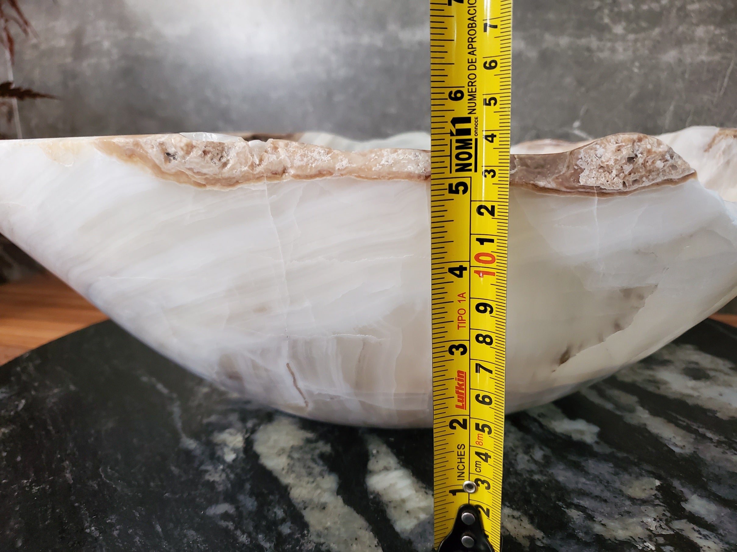 White Onyx Vessel Sink – Natural Stone Countertop Sink, Polished Vanity Basin, Luxury Spa Bathroom Decor 16x13 Inch S40_14