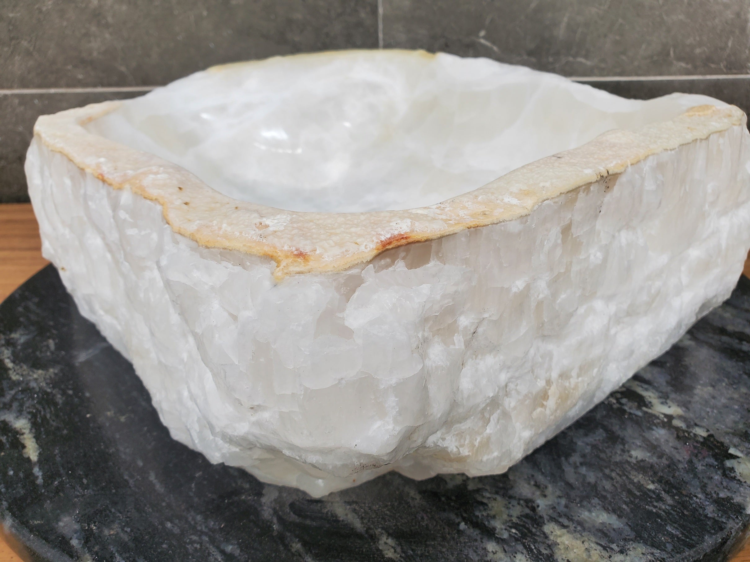 S31_45 Onyx Stone Vessel Bathroom Sink - 15.5 x 13.5 Inch