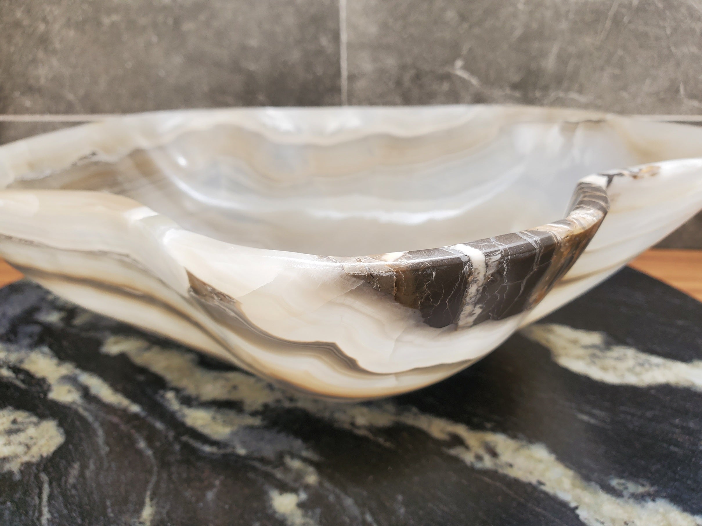 S32_17 Onyx Stone Vessel Bathroom Sink - 15 x 13 inch