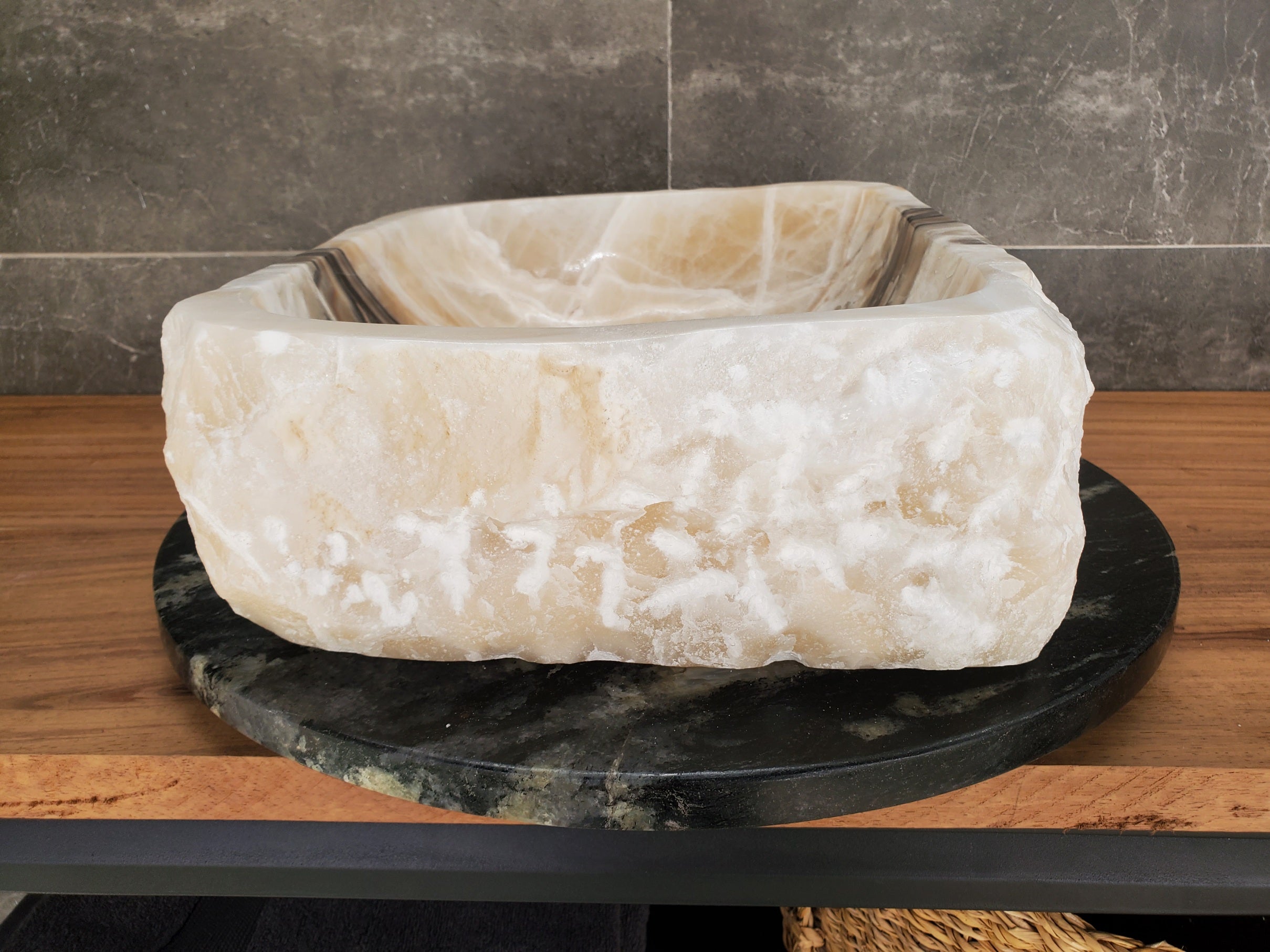 S33_08 Onyx Stone Vessel Bathroom Sink - 17 x 13.5 inch
