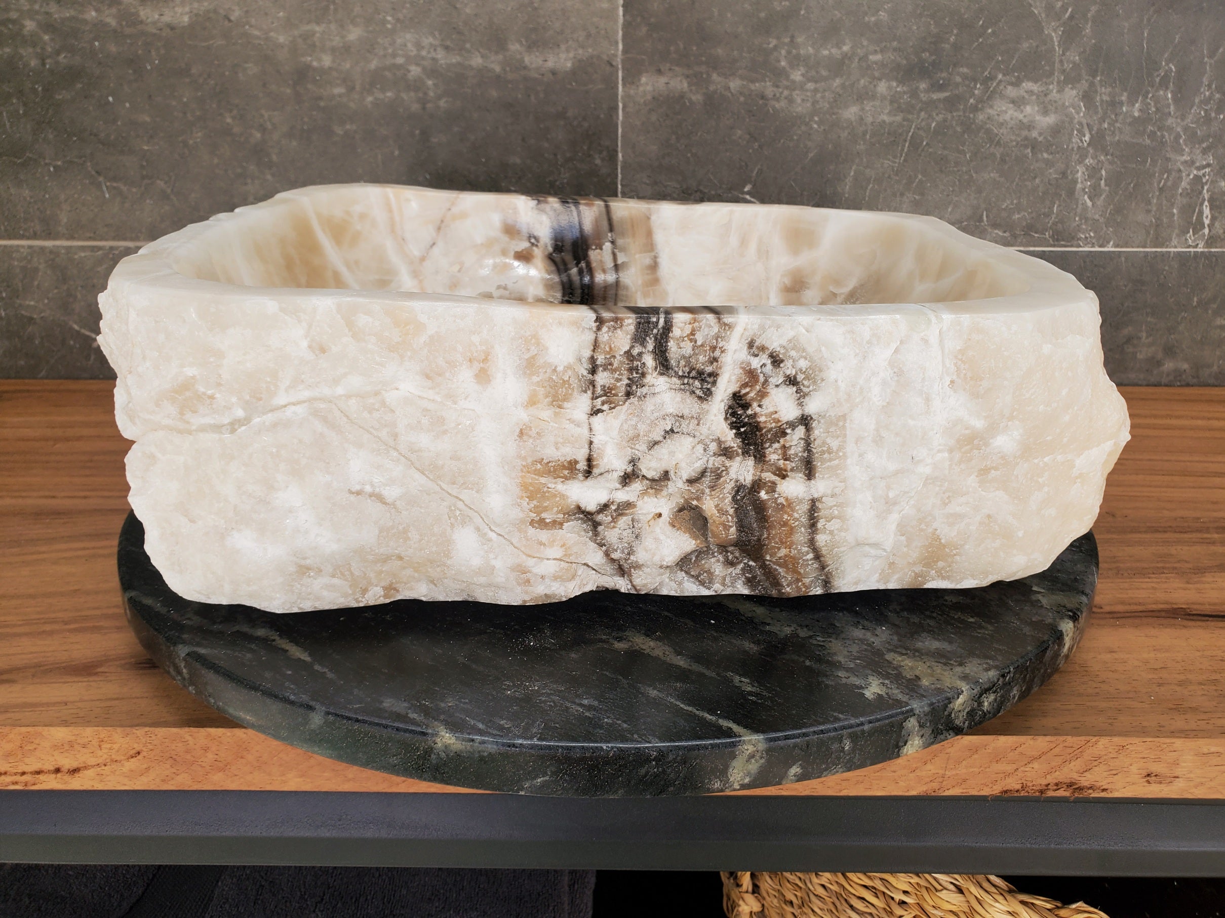 S33_08 Onyx Stone Vessel Bathroom Sink - 17 x 13.5 inch