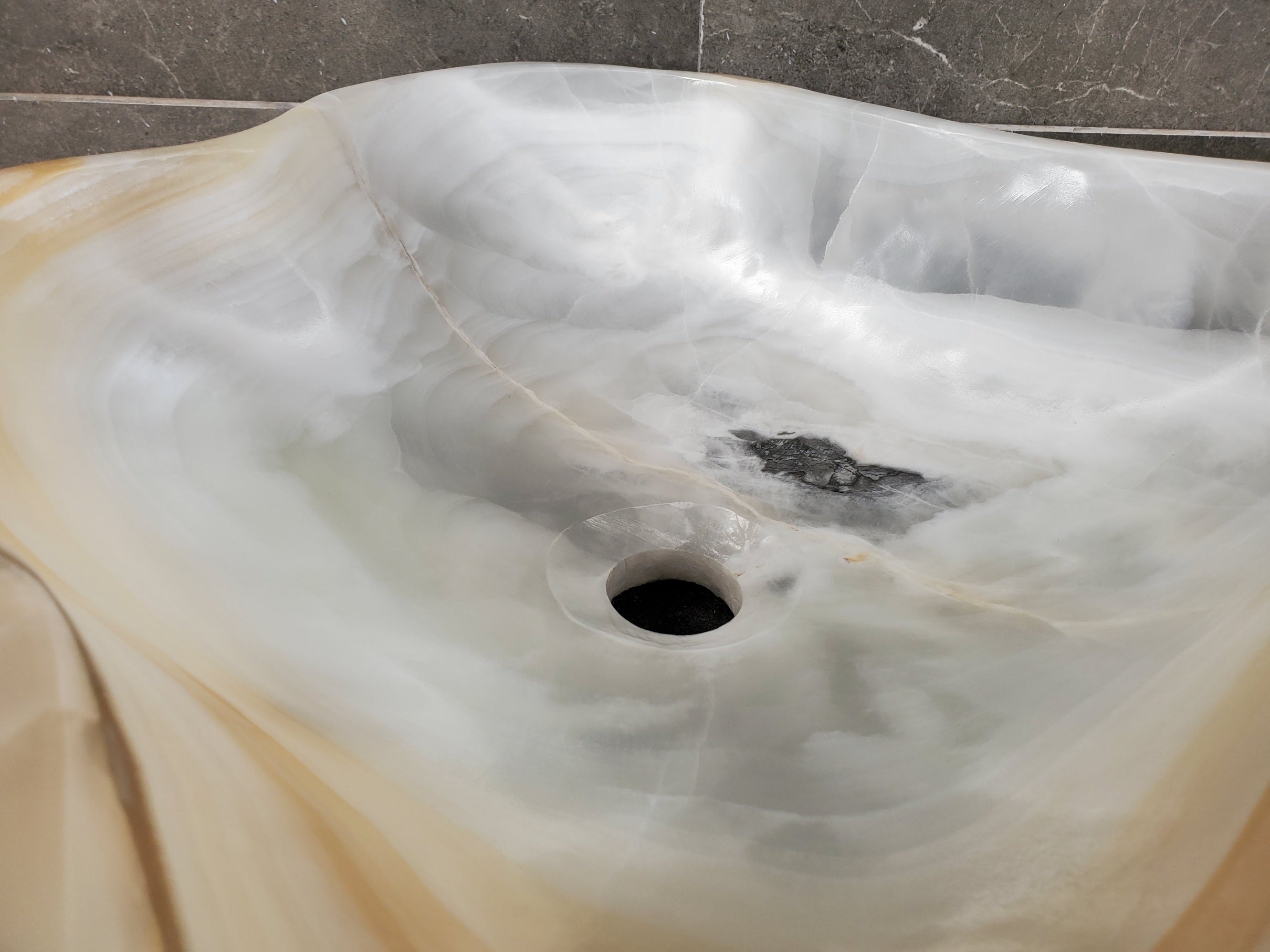 S33_28 White Onyx Bathroom Vessel Sink - 16 x 16 inch