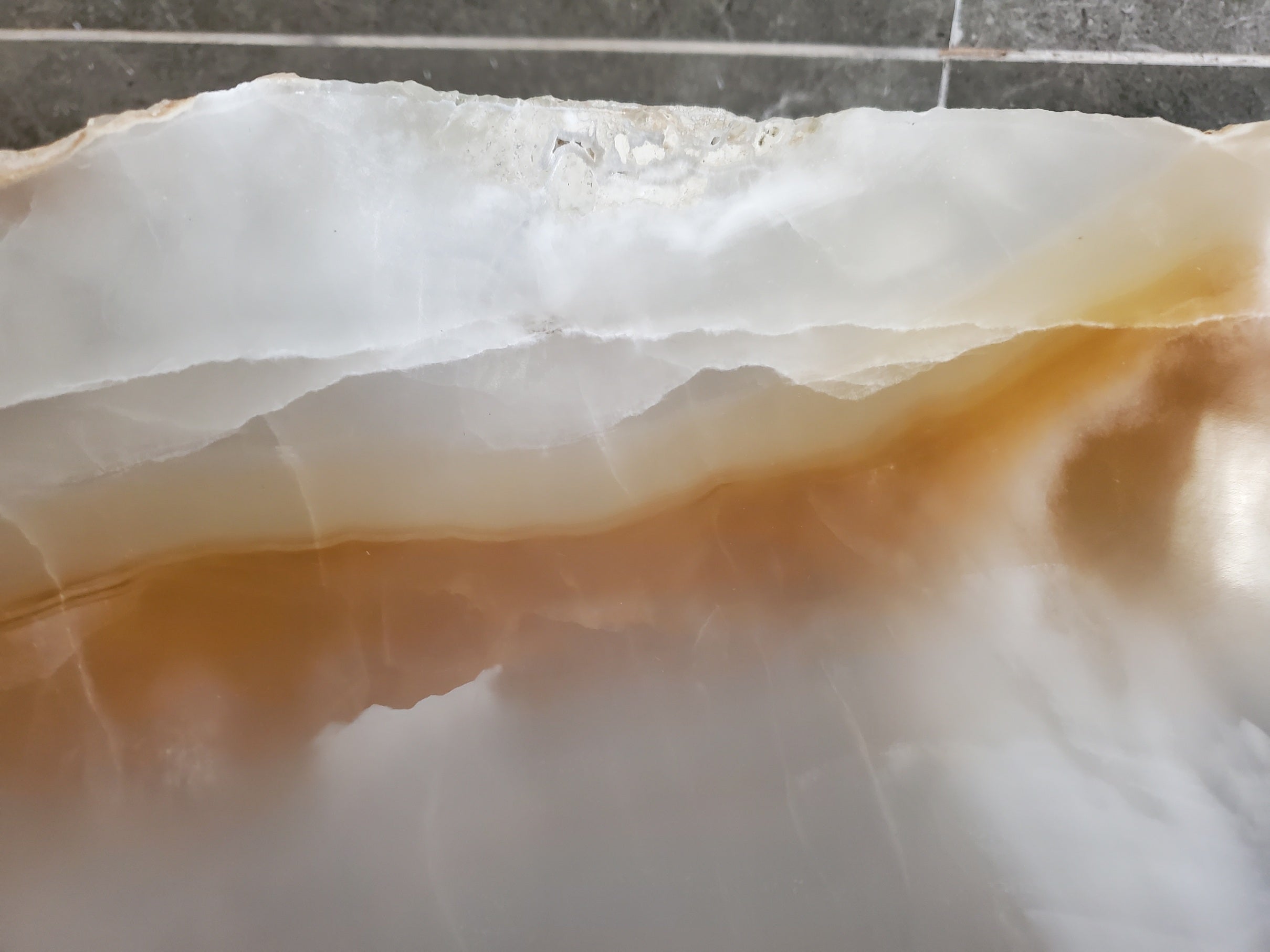 White Onyx Vessel Sink – Natural Stone Countertop Sink, Polished Vanity Basin, Luxury Spa Bathroom Decor 19x14.5 Inch S40_18