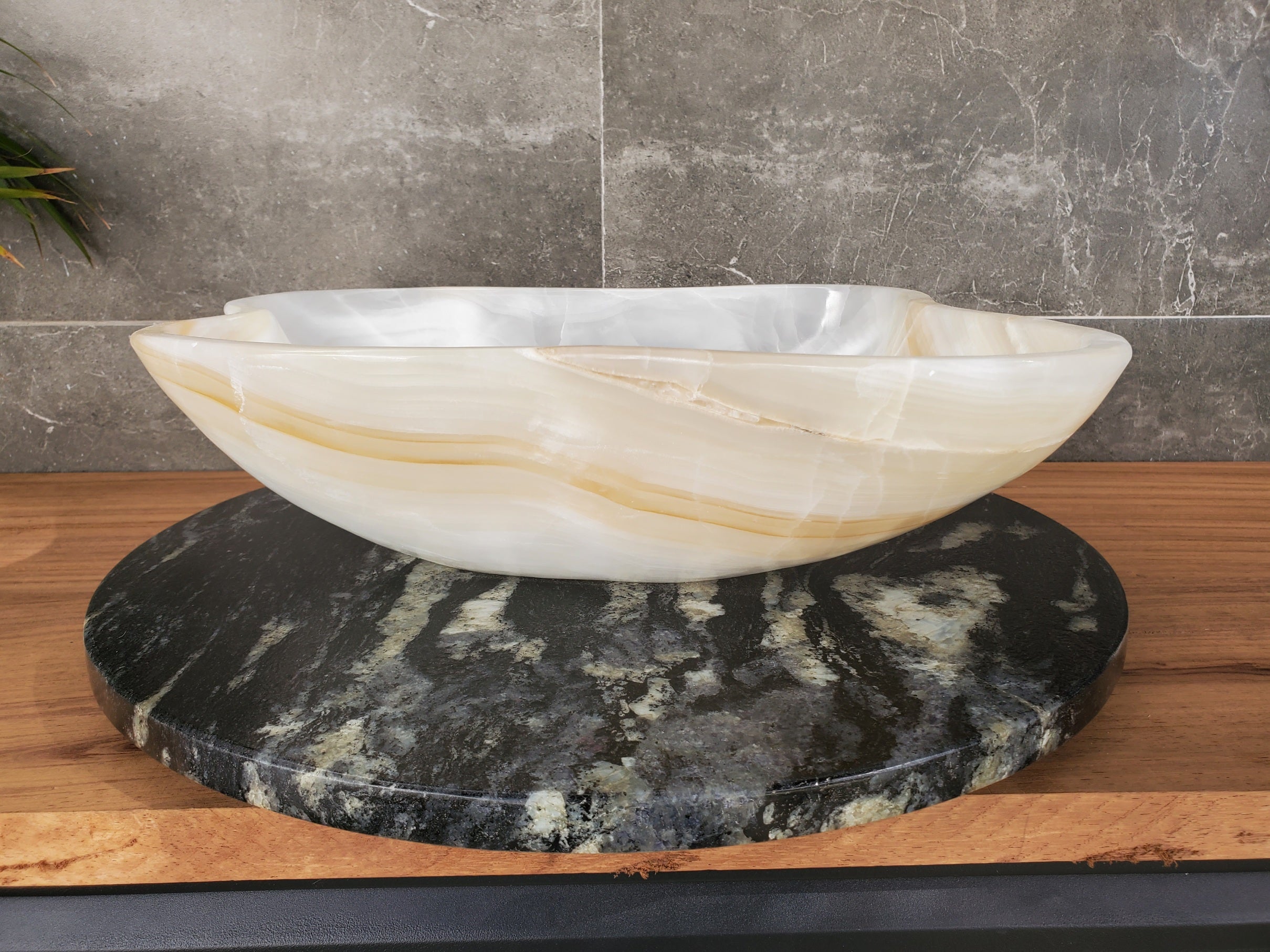 S33_28 White Onyx Bathroom Vessel Sink - 16 x 16 inch