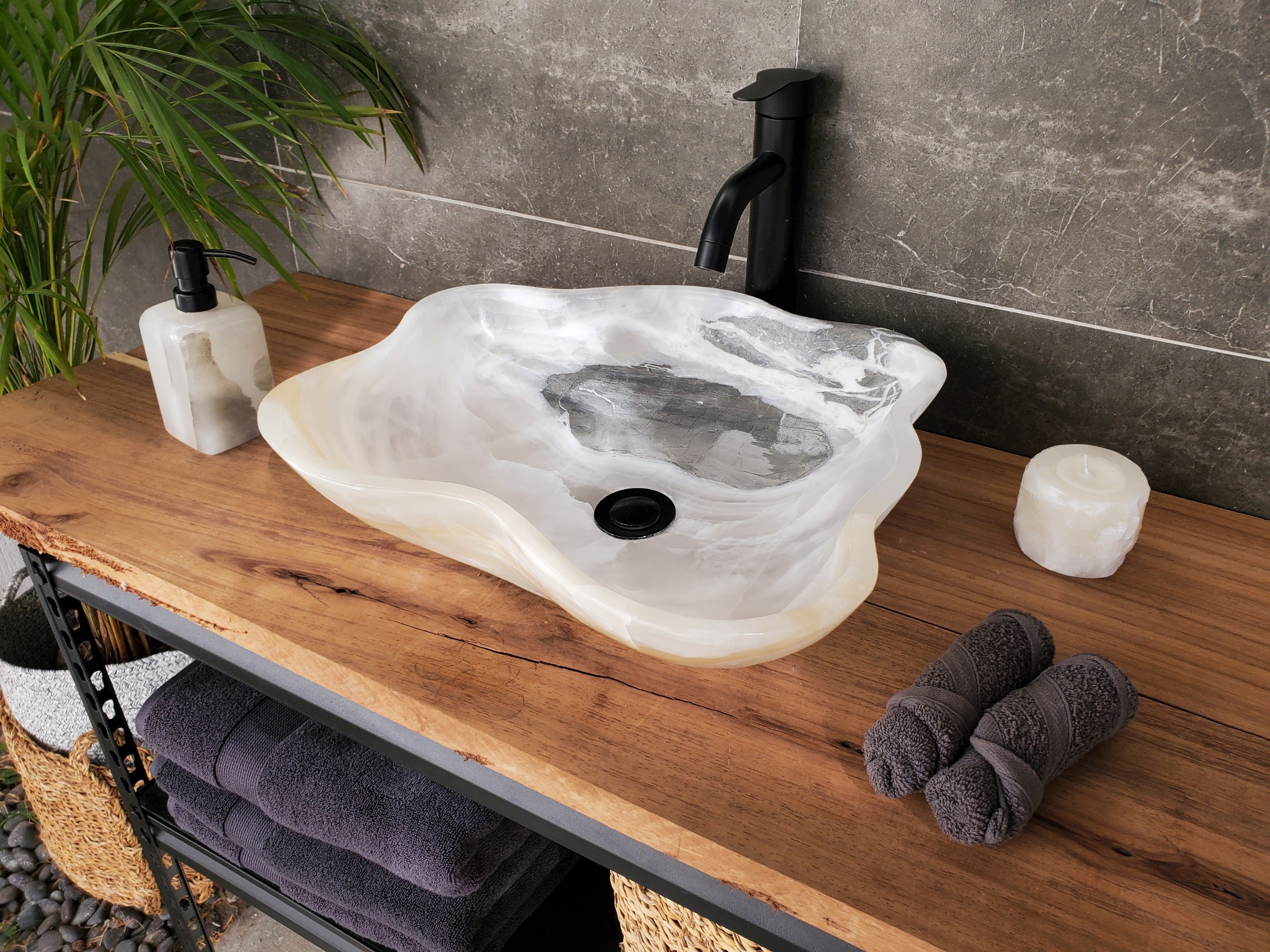 S33_29 White Onyx Bathroom Vessel Sink