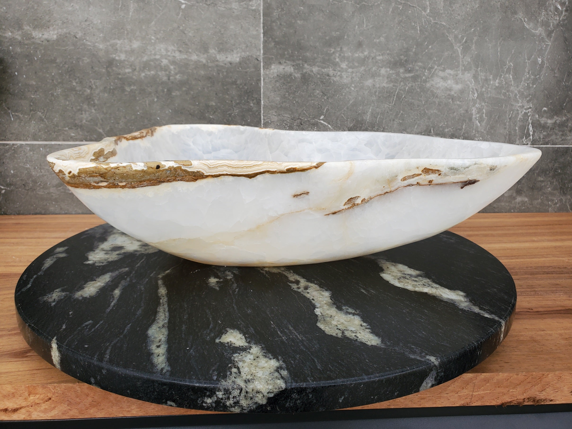 S32_10 Onyx Stone Vessel Bathroom Sink - 20 x 12.5 inch