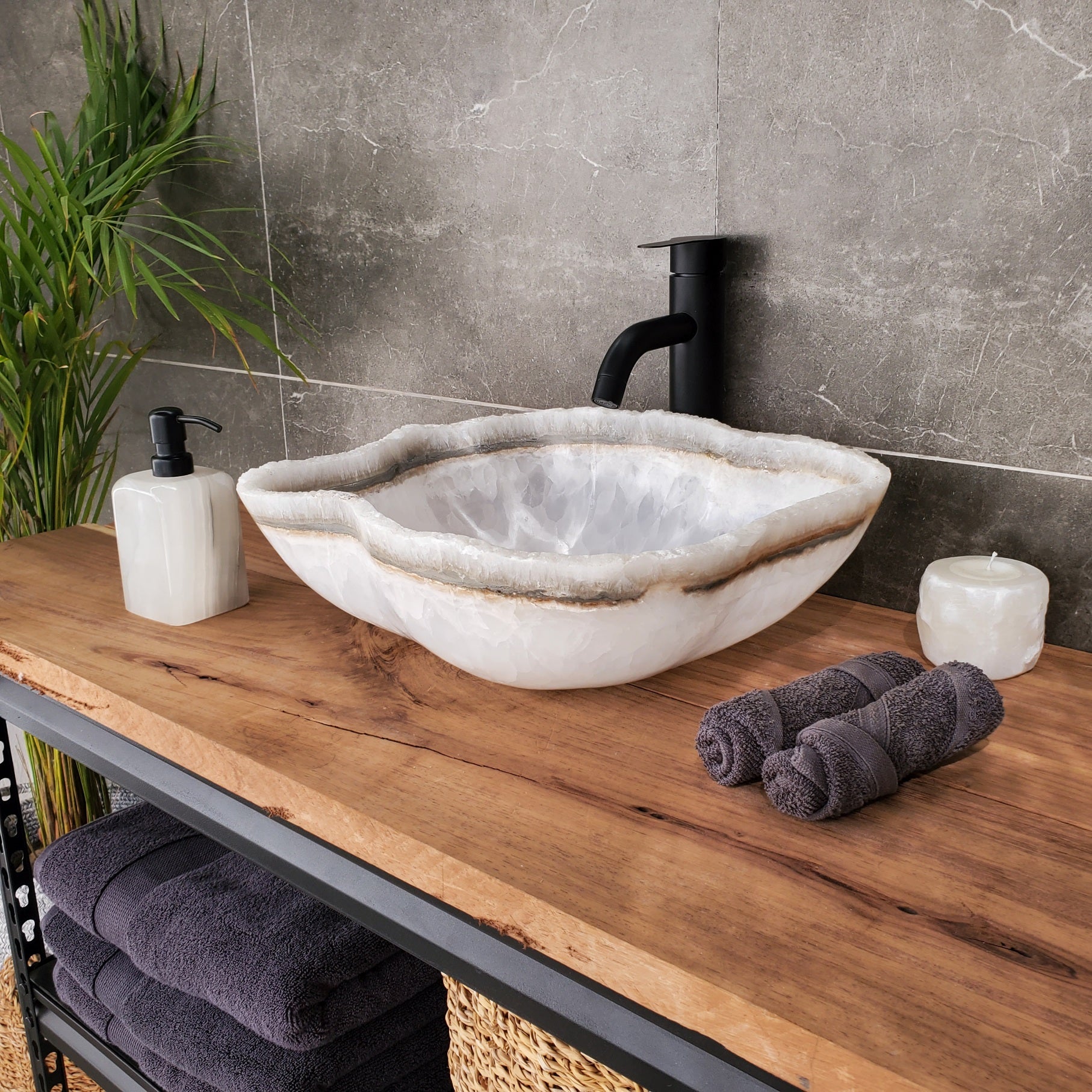 S33_48 White Onyx Bathroom Vessel Sink