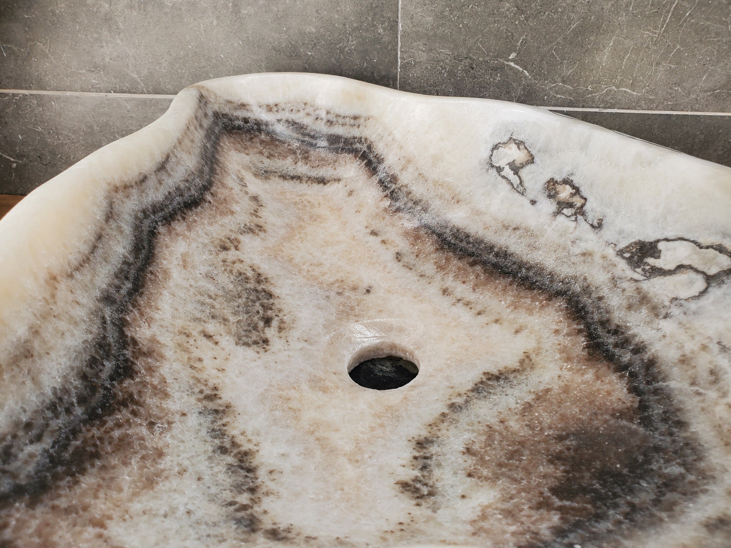S32_23 Onyx Stone Vessel Bathroom Sink - 16.5 x 13.5 inch