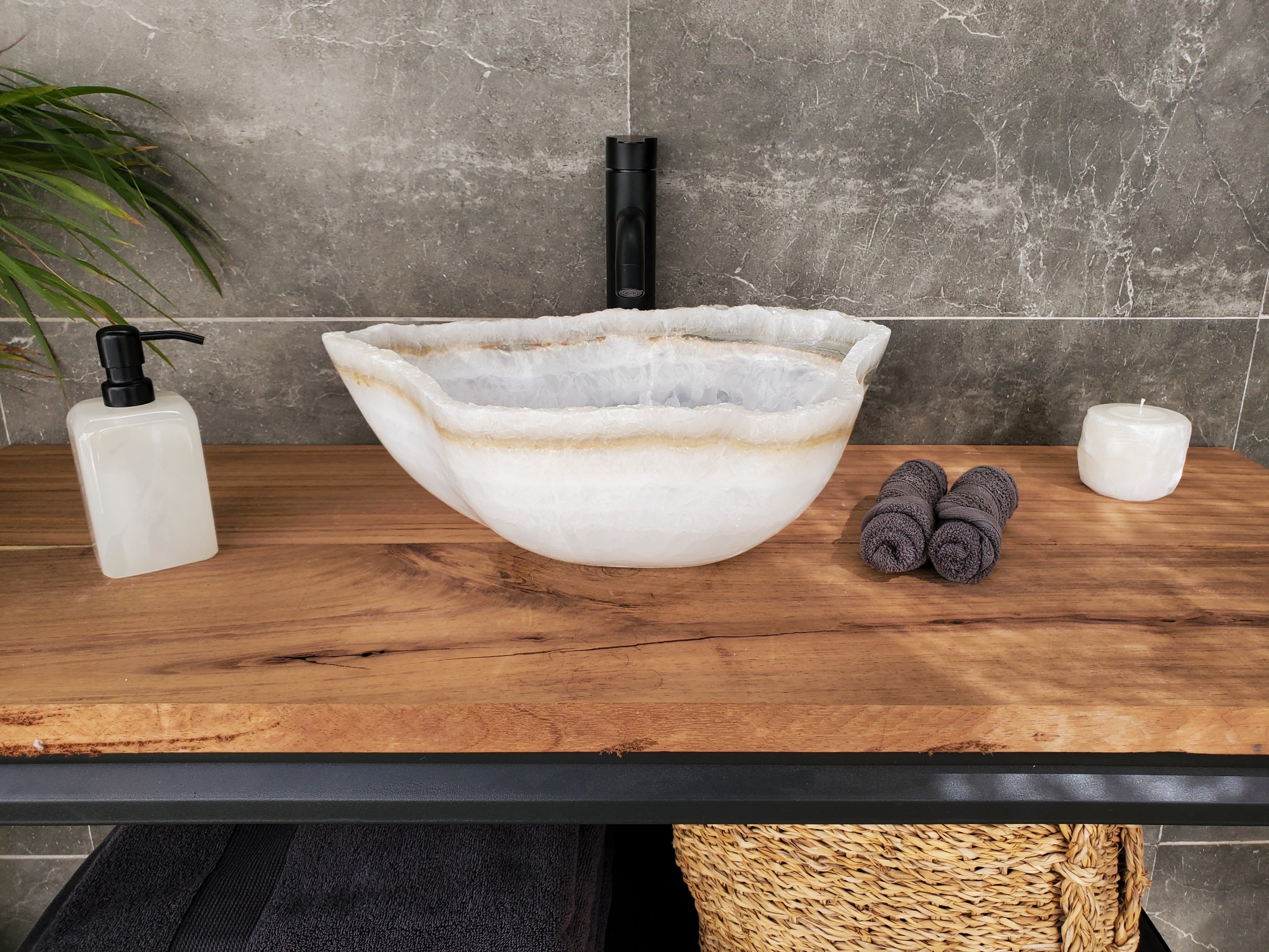 S33_49 White Onyx Bathroom Vessel Sink