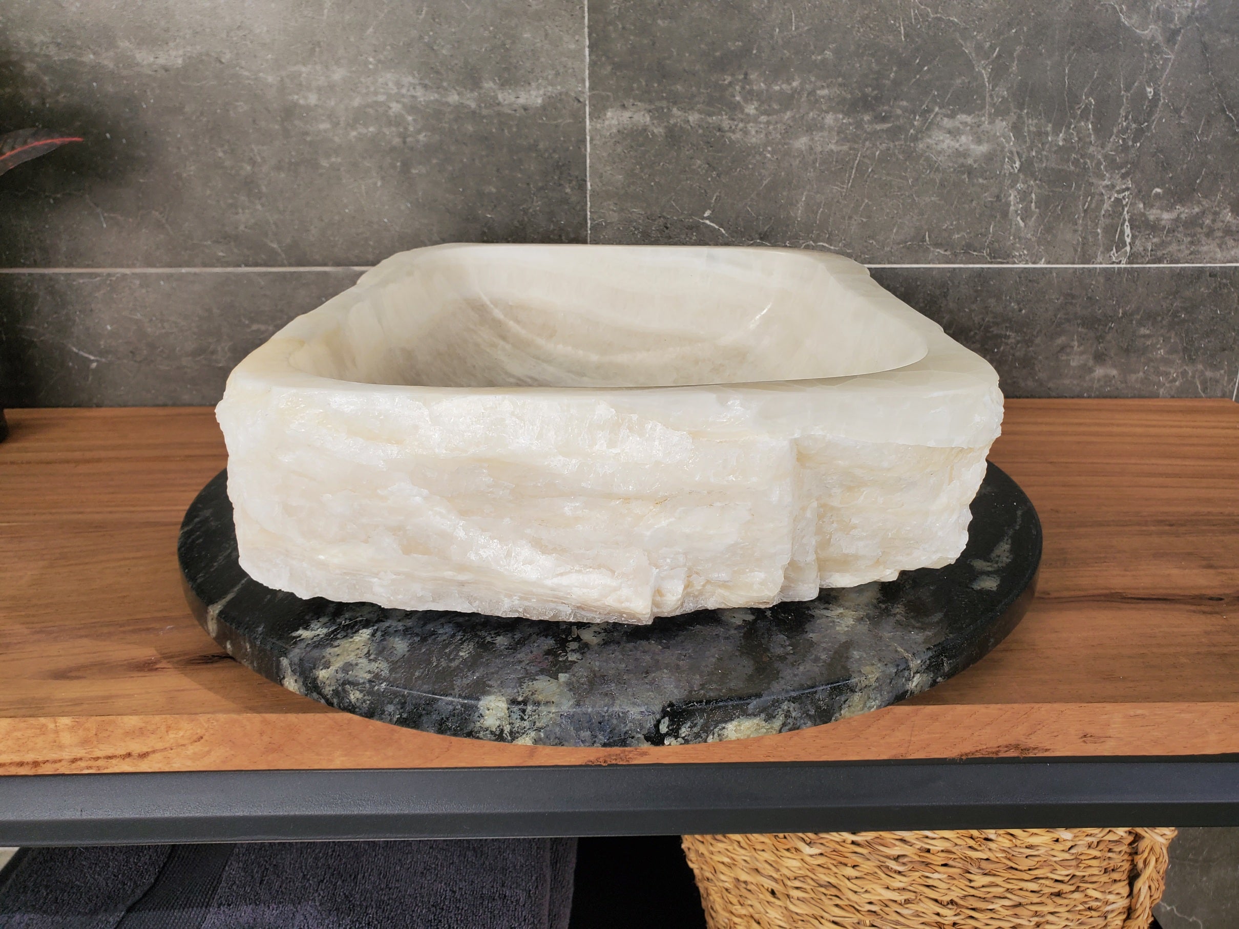 S34_09 Onyx Stone Vessel Bathroom Sink - 17 x 12.8 inch