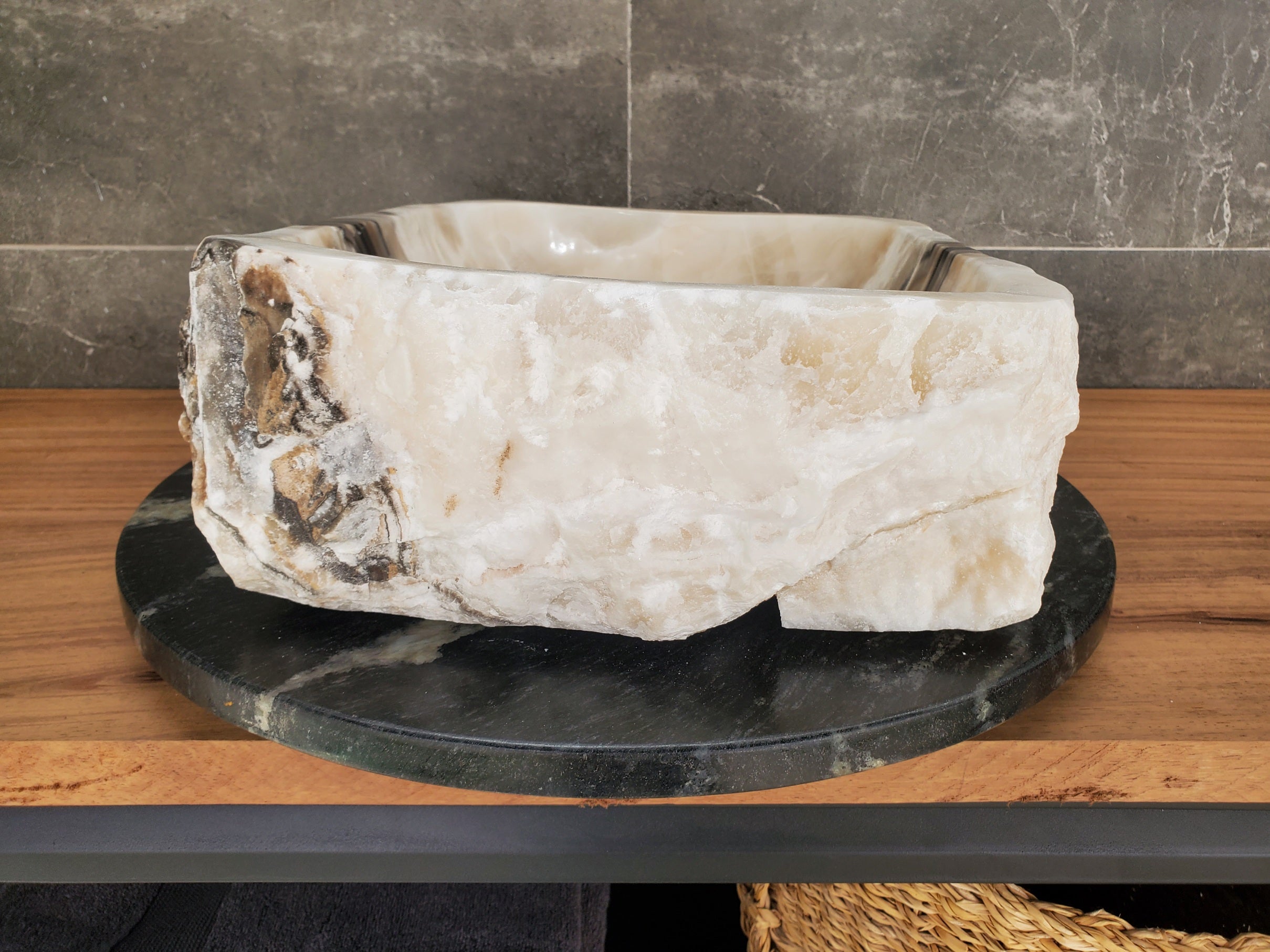 S33_08 Onyx Stone Vessel Bathroom Sink - 17 x 13.5 inch