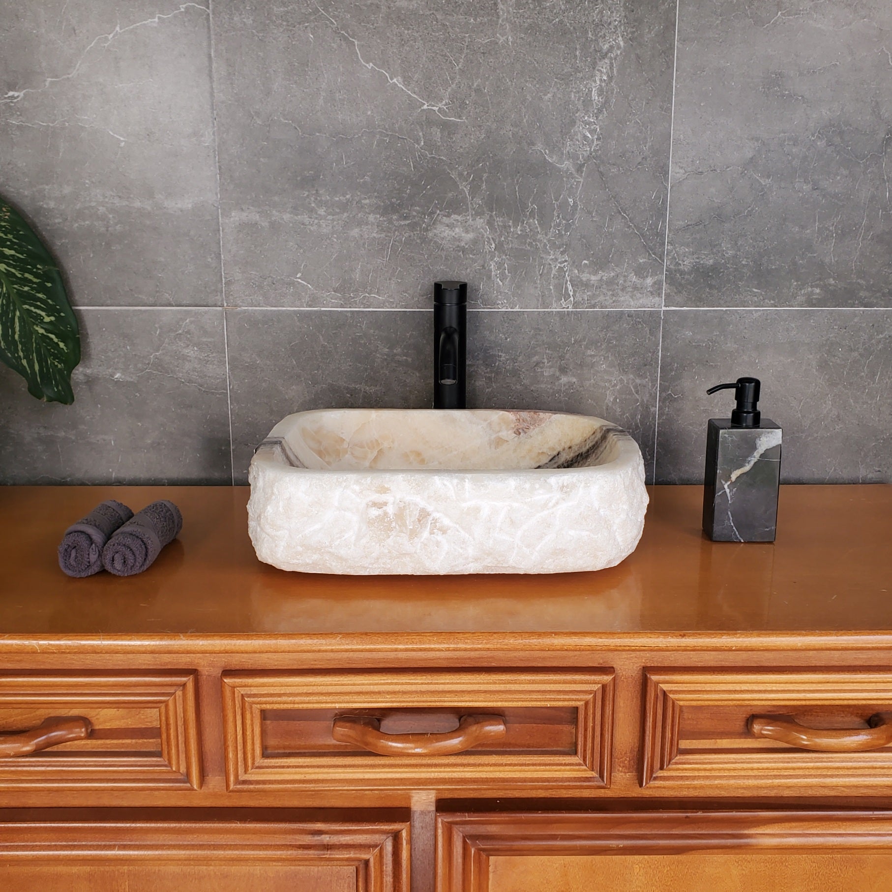 S37_16 Beige Onyx Vessel Sink, 17x13 Inch Onyx Stone Countertop Bathroom Sink Bathroom Sinks Featured Onyx Sinks Sinks