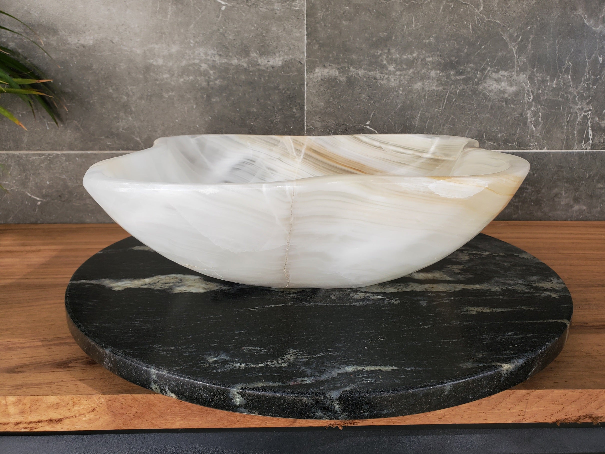 S33_28 White Onyx Bathroom Vessel Sink - 16 x 16 inch