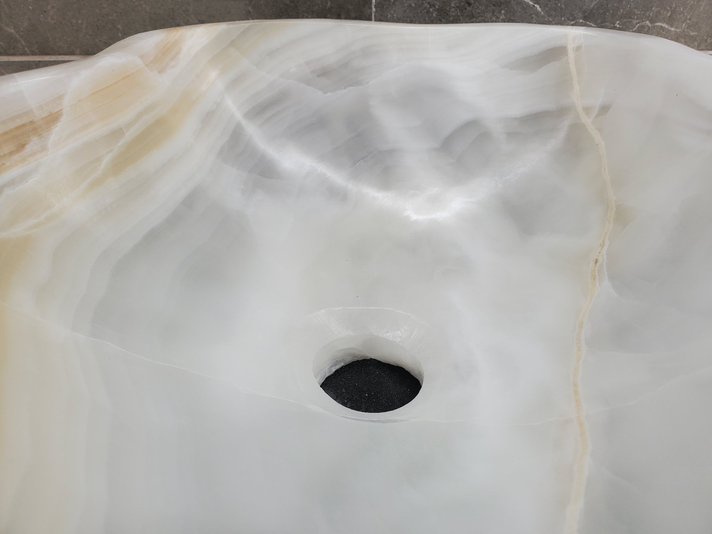 S33_26 White Onyx Bathroom Vessel Sink - 15.5 x 13 inch