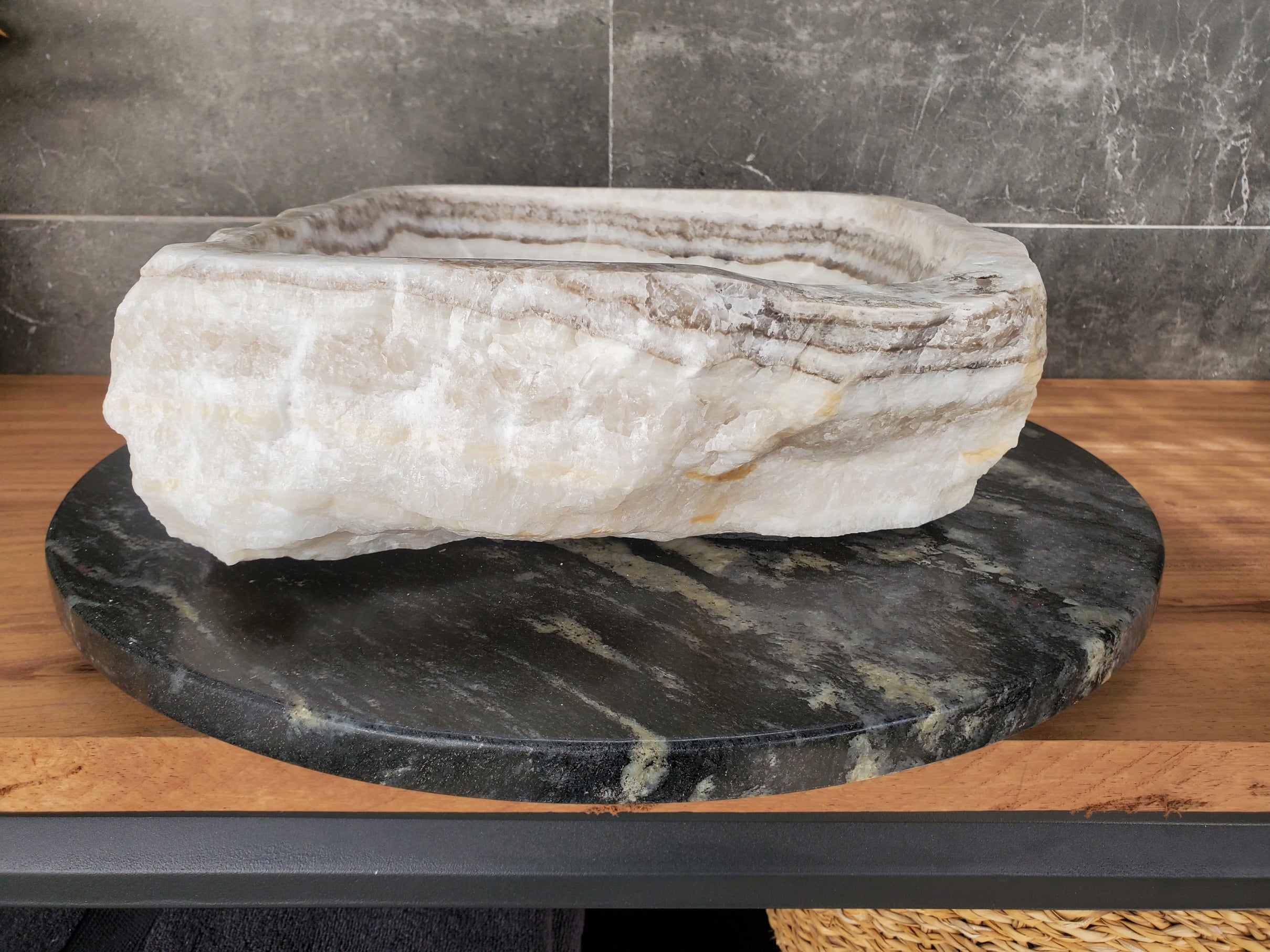 S33_16 Onyx Stone Vessel Bathroom Sink - 15 x 12 inch