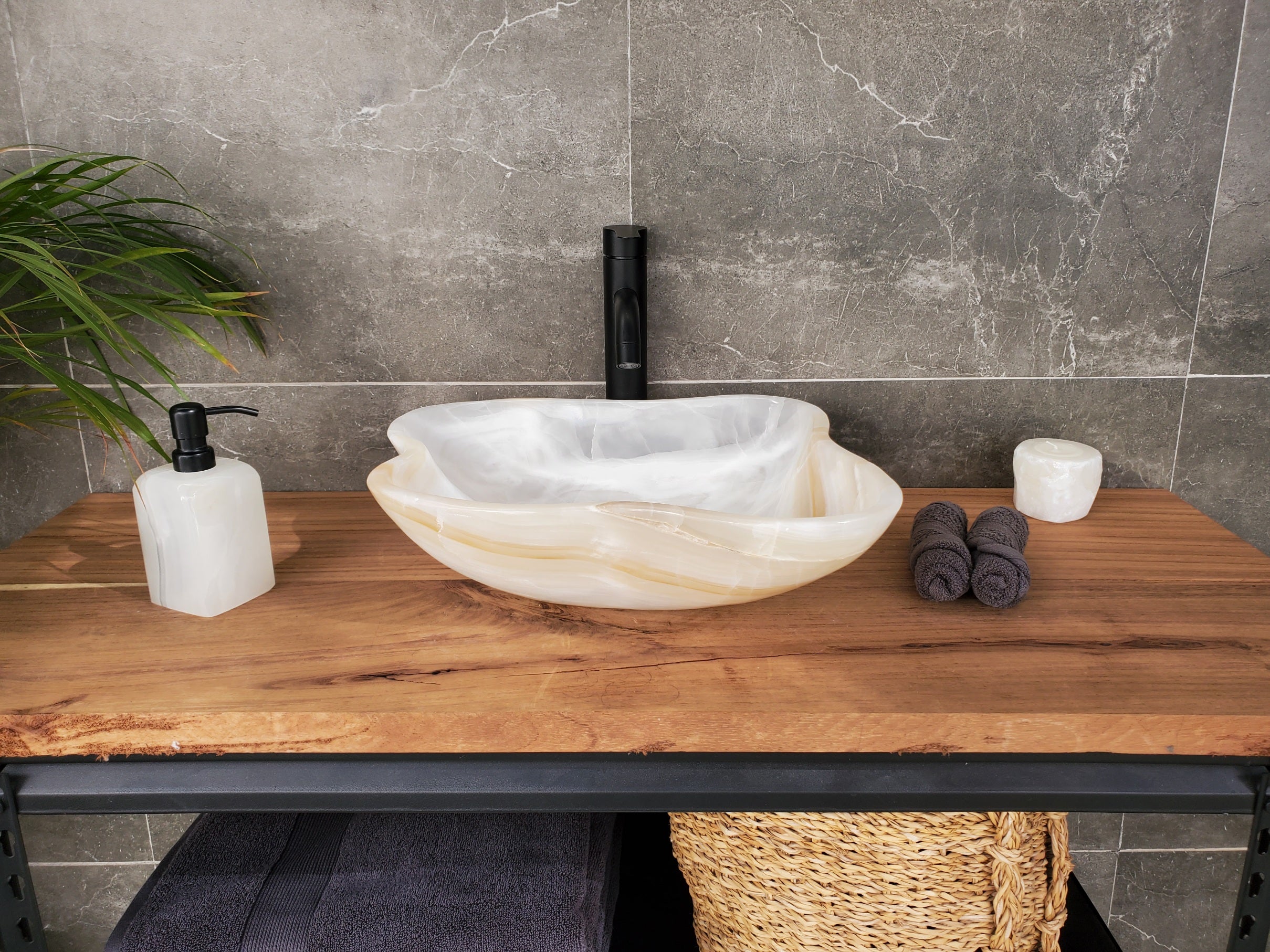 S33_28 White Onyx Bathroom Vessel Sink