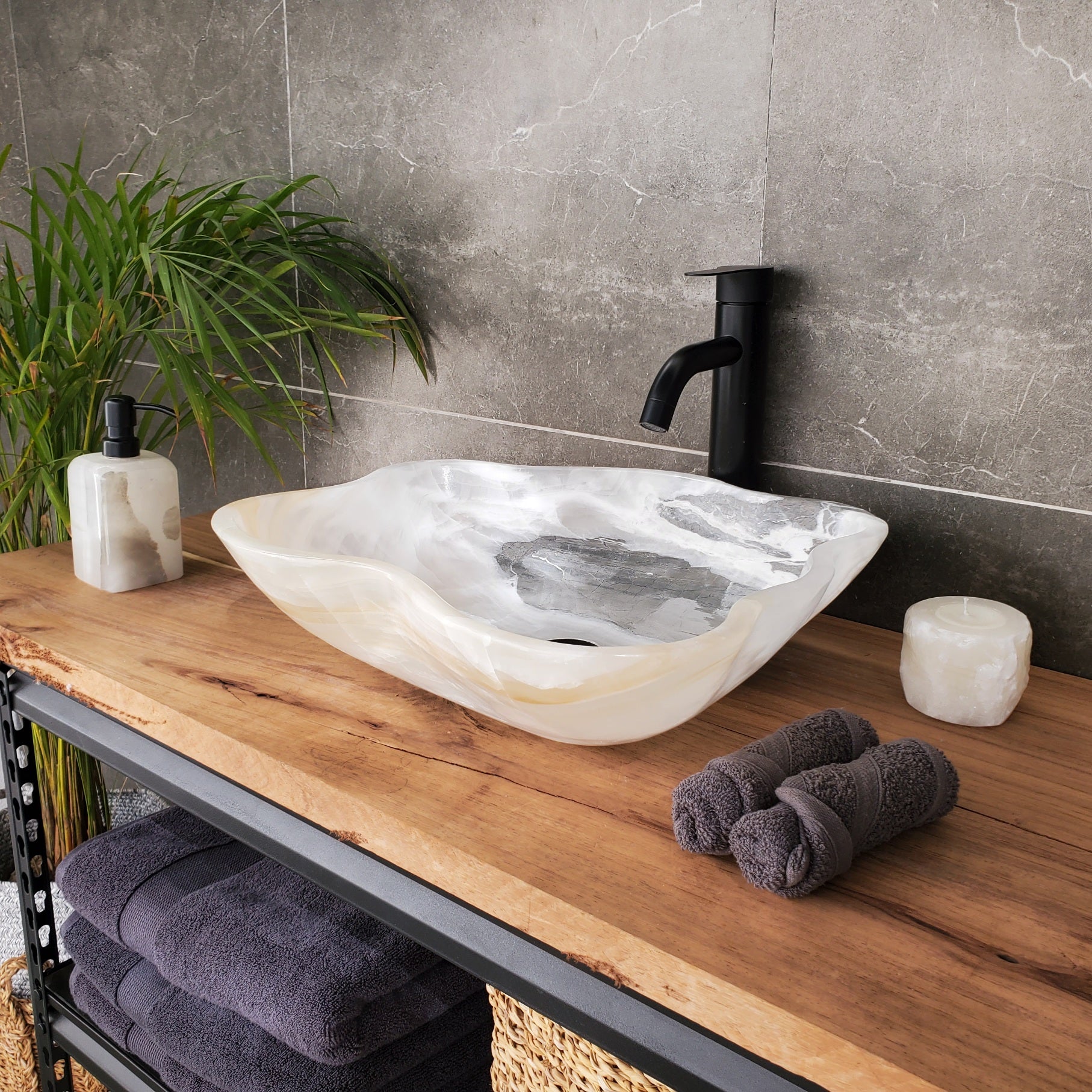 S33_29 White Onyx Bathroom Vessel Sink