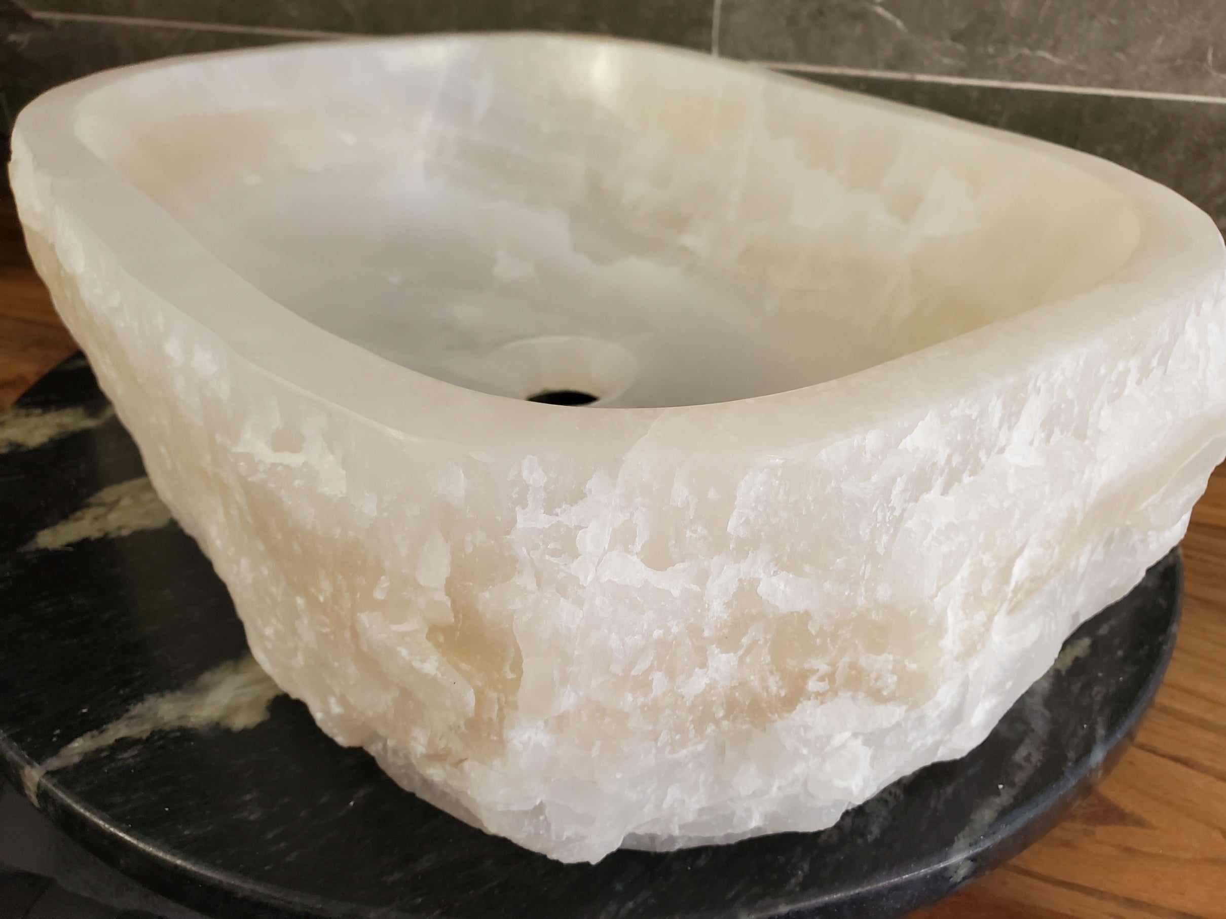 White Cream Onyx Marble Vessel Sink, 18x13 Inch Natural Stone Countertop Basin, Polished Luxury Vanity Sink, Spa Bathroom Decor S40_05 Bathroom Sinks Featured Onyx Sinks Sinks